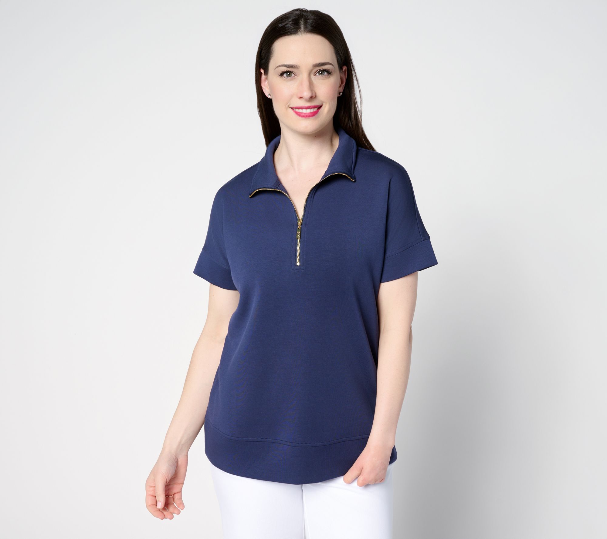 Belle by Kim Gravel ScubaLuxe Half Zip Dolman Sleeve Top