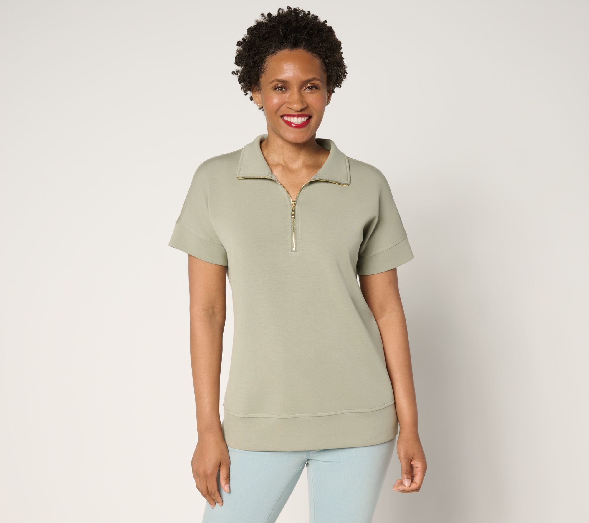 Belle by Kim Gravel ScubaLuxe Half Zip Dolman Sleeve Top