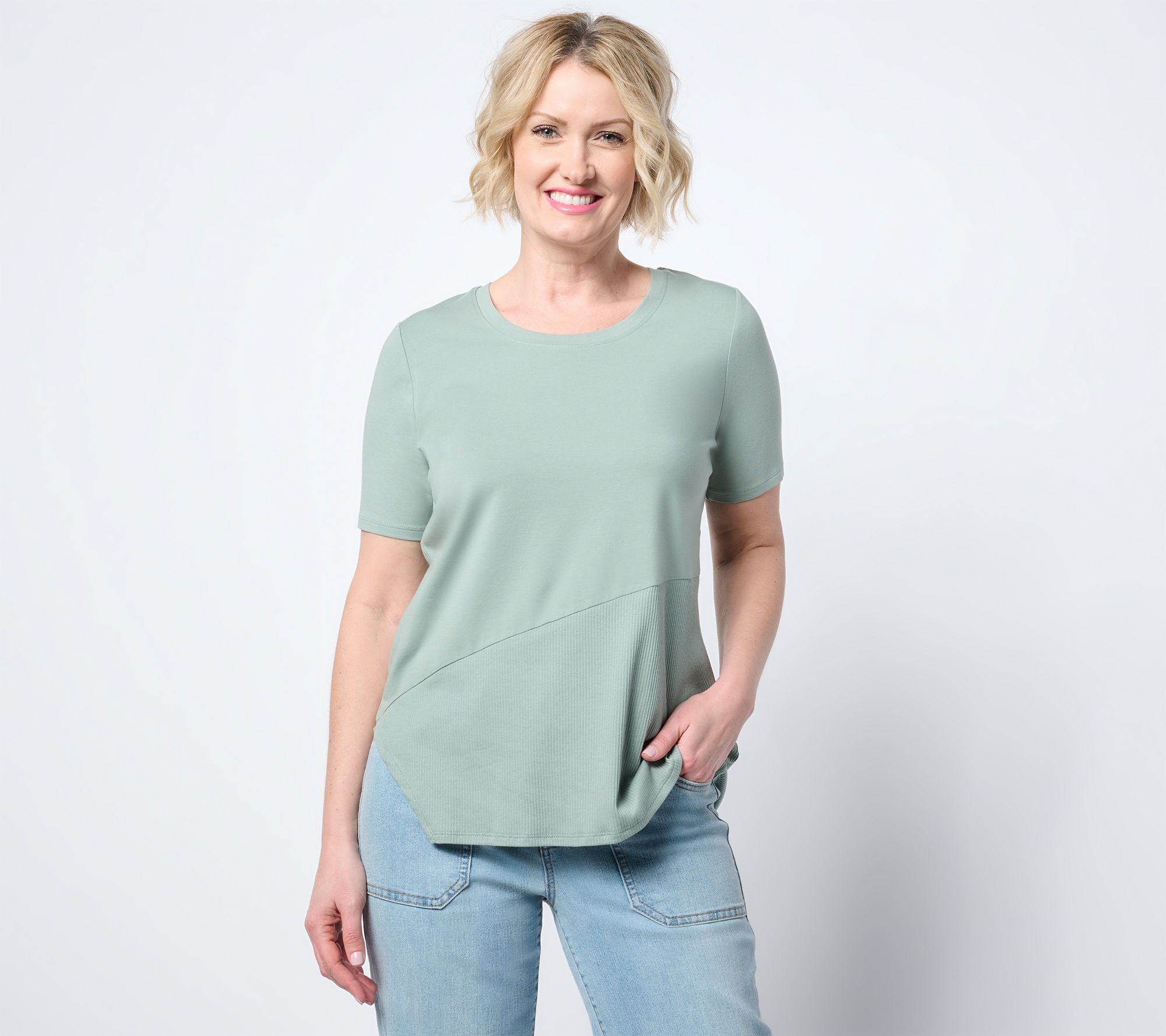AnyBody Cozy Knit Asymmetrical Ribbed Hem Knit Top