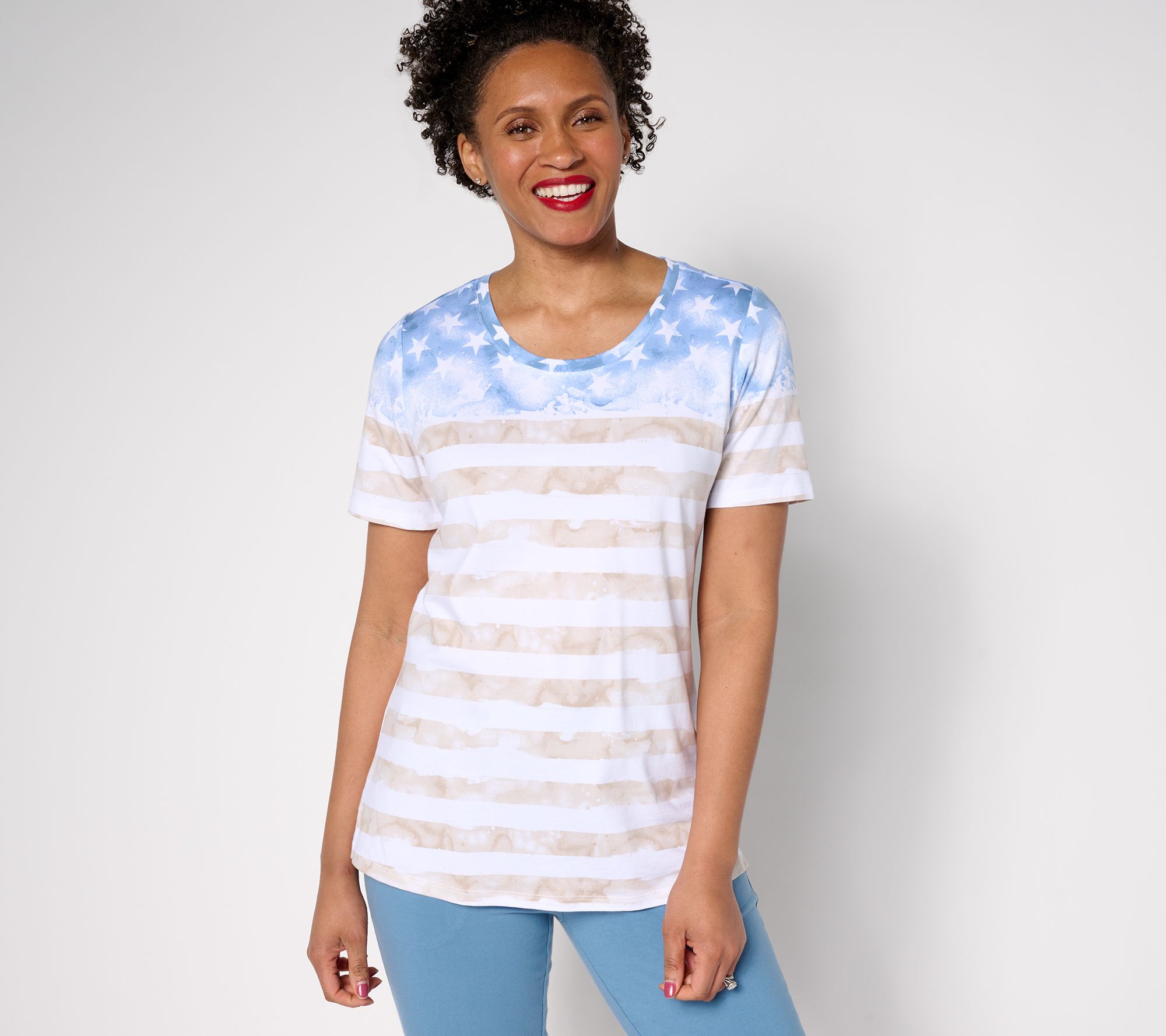 Denim & Co. Americana Favorite Jersey Short Sleeve Scoop Neck Top