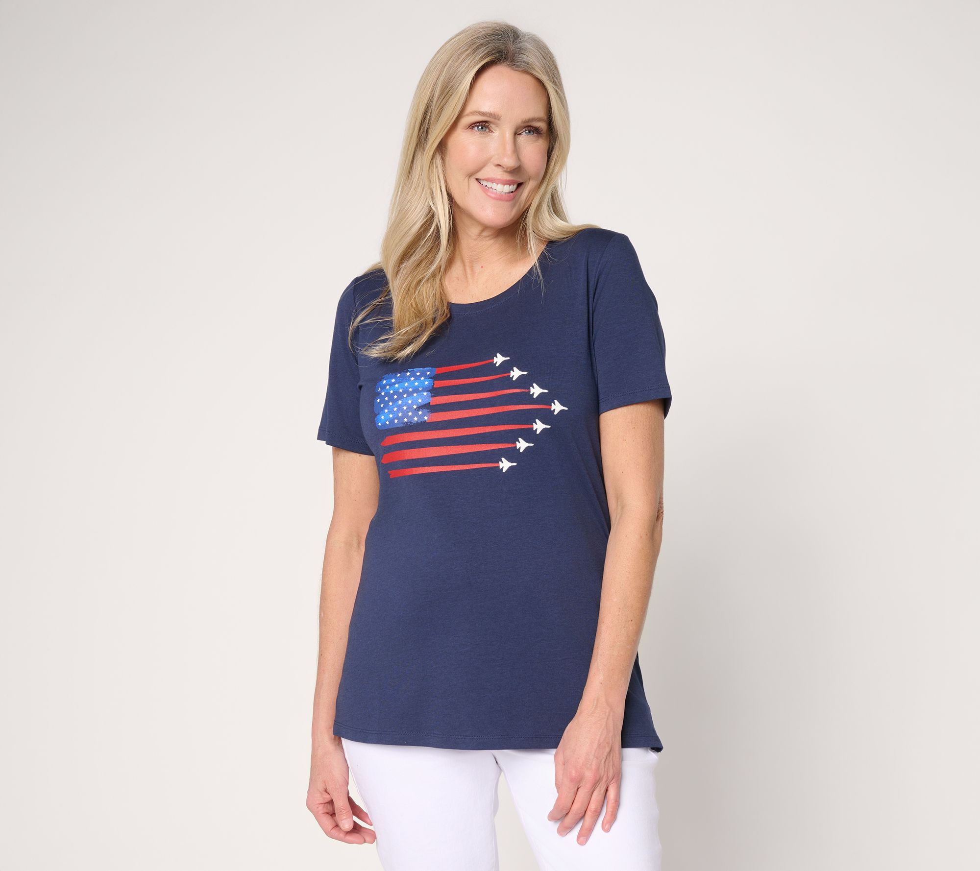 Denim & Co. Americana Favorite Jersey Short Sleeve Scoop Neck Top