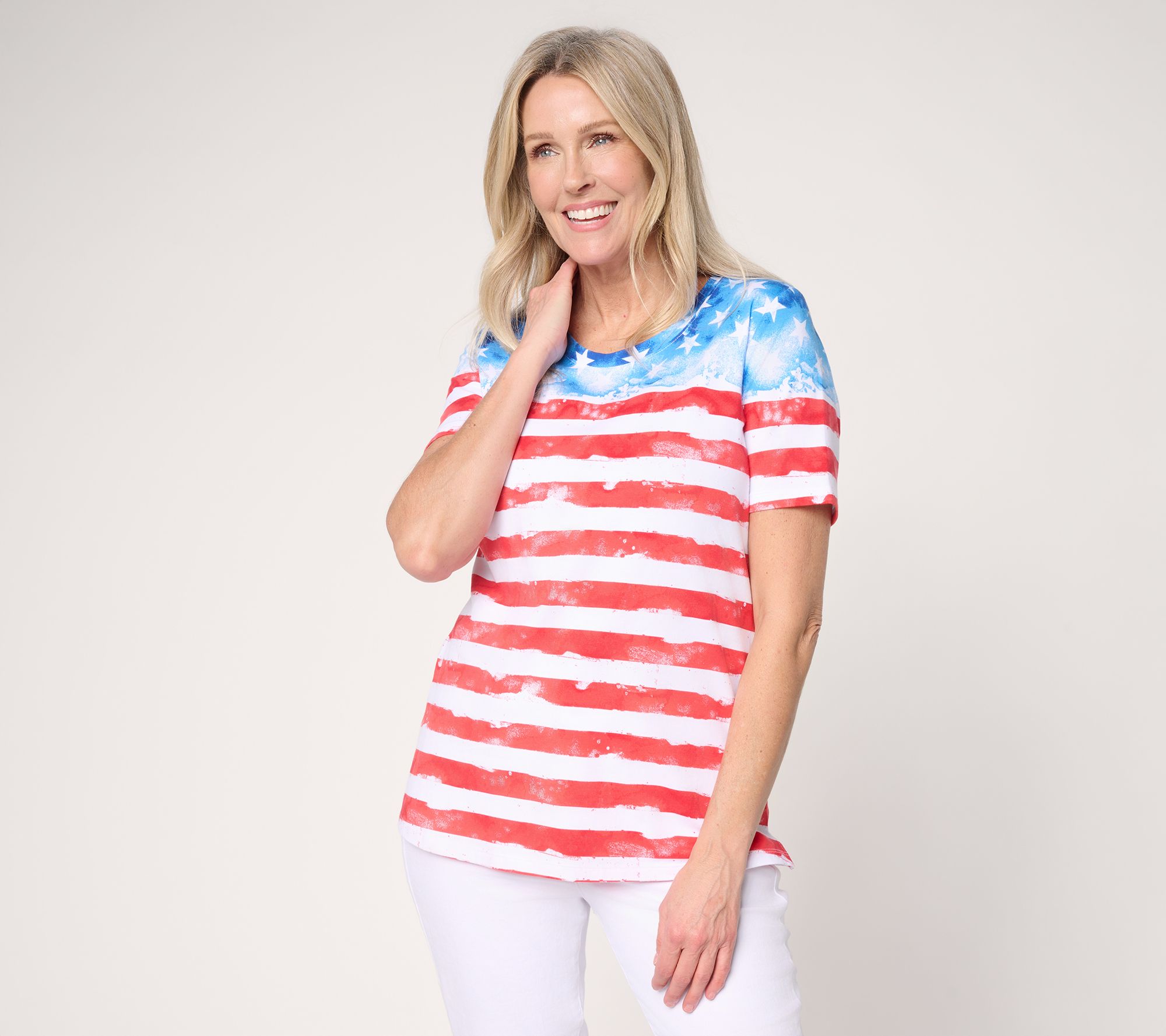 Denim & Co. Americana Favorite Jersey Short Sleeve Scoop Neck Top