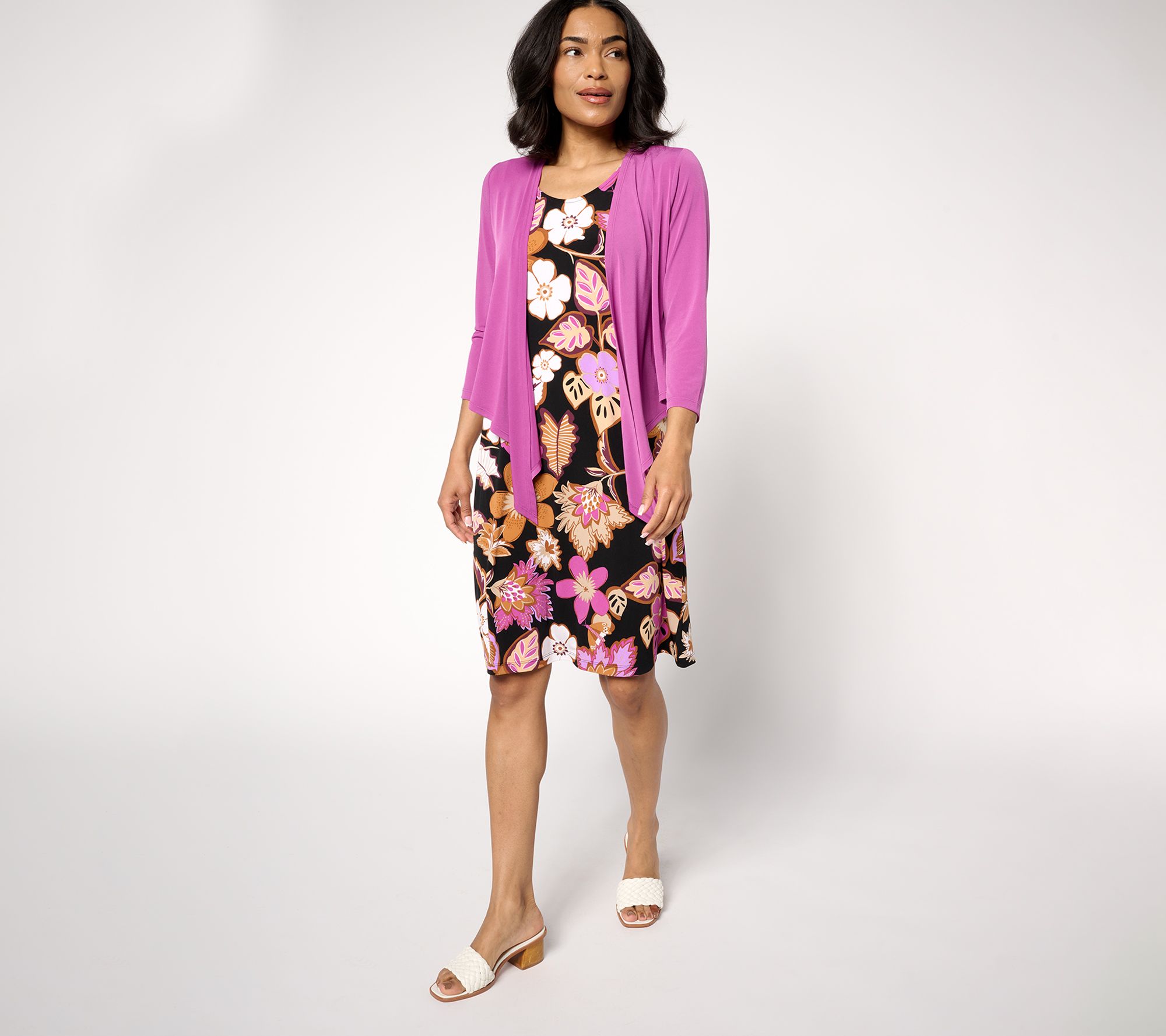 Susan Graver Passport Regular Liquid Knit Dress & Cardigan Set