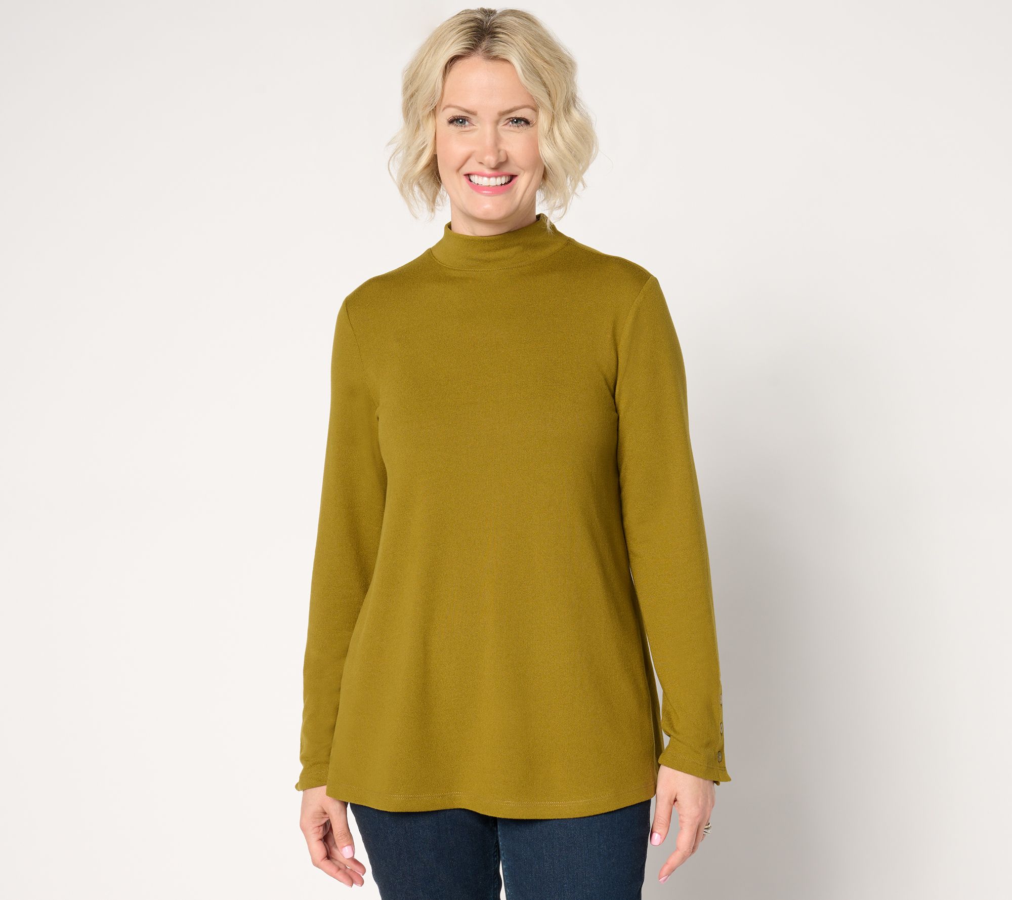 "As Is" Denim & Co. Petite Heavenly Jersey Mock Neck Top