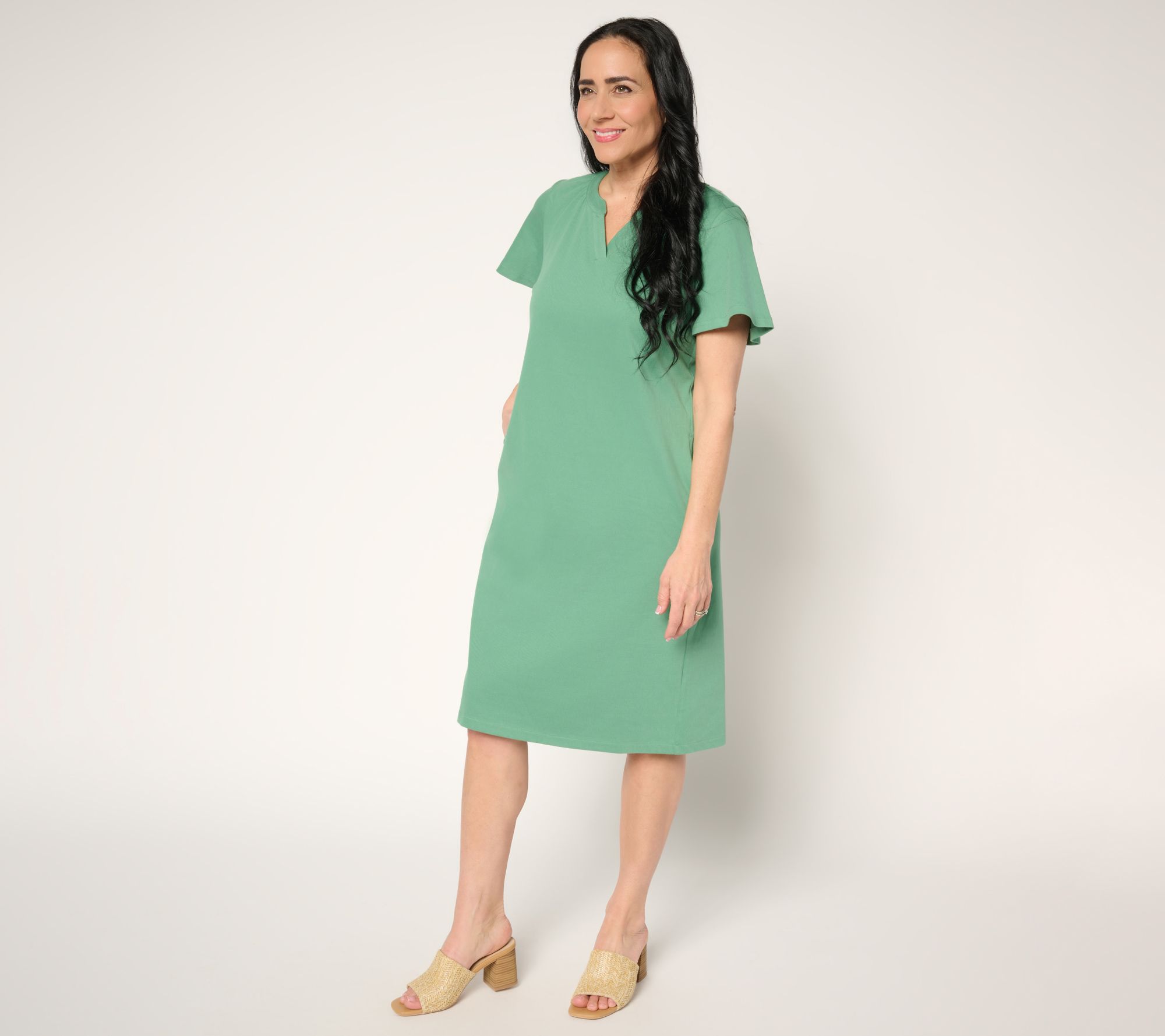 Denim & Co. Petite Comfy Knit Air Flutter Sleeve Dress