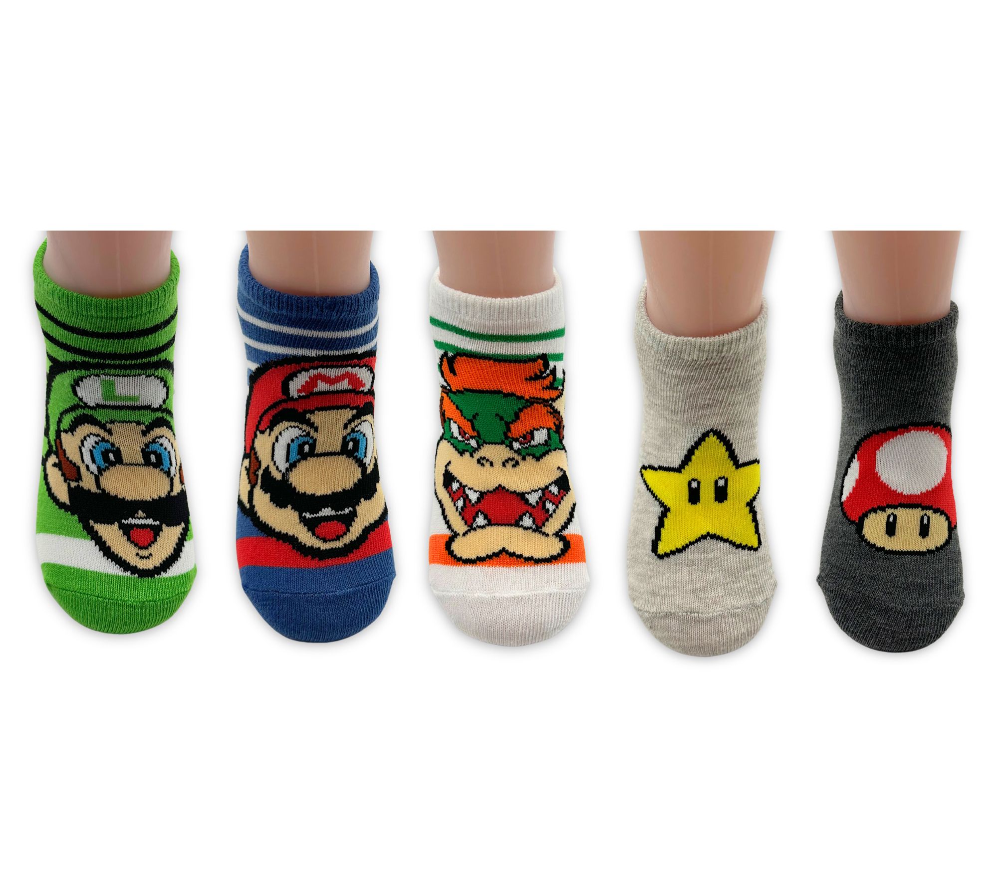 Super Mario Boys' Set of 5 No-Show Character So ck Set
