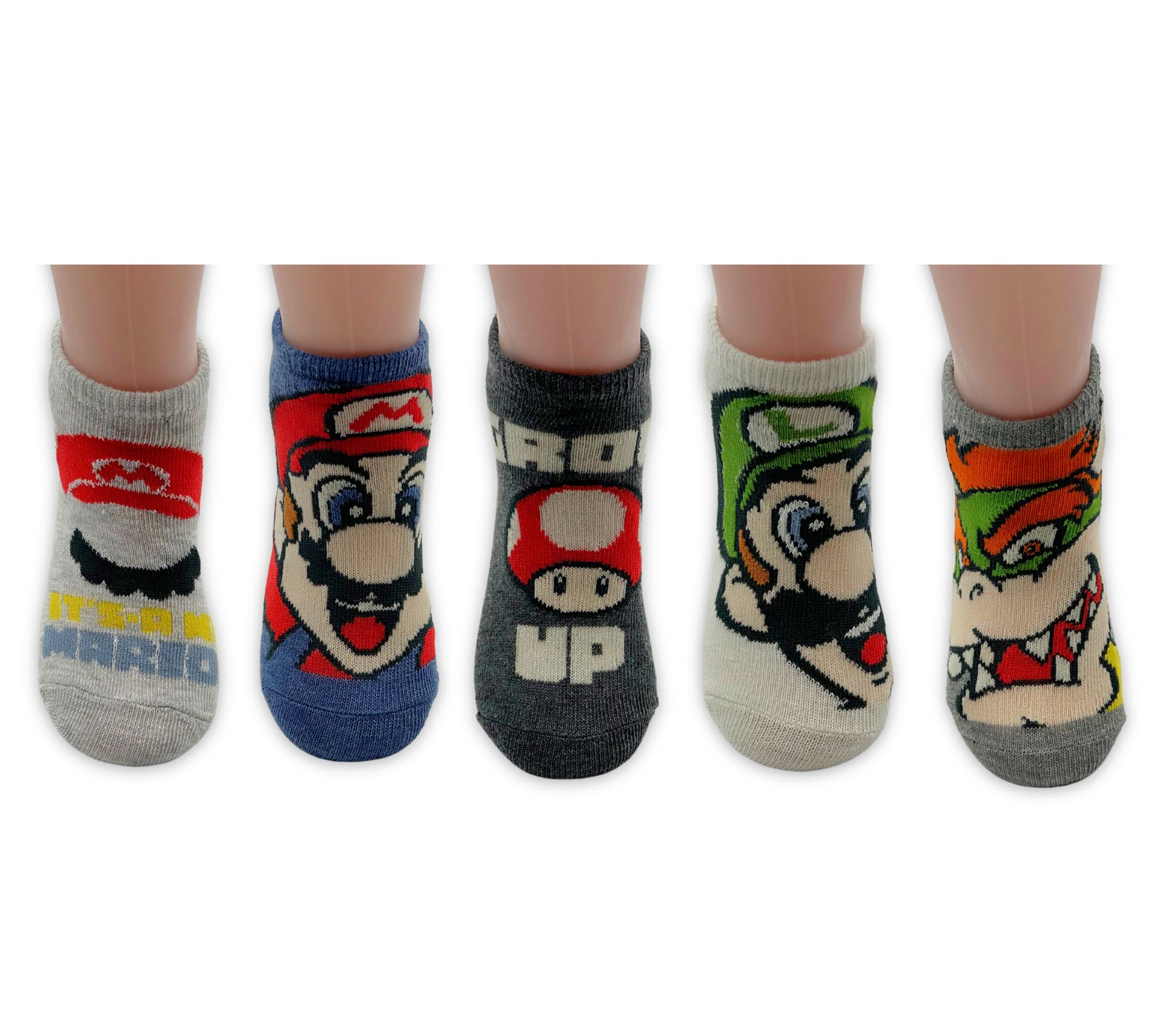 Super Mario Boys' Set of 5 No-Show Character So ck Set