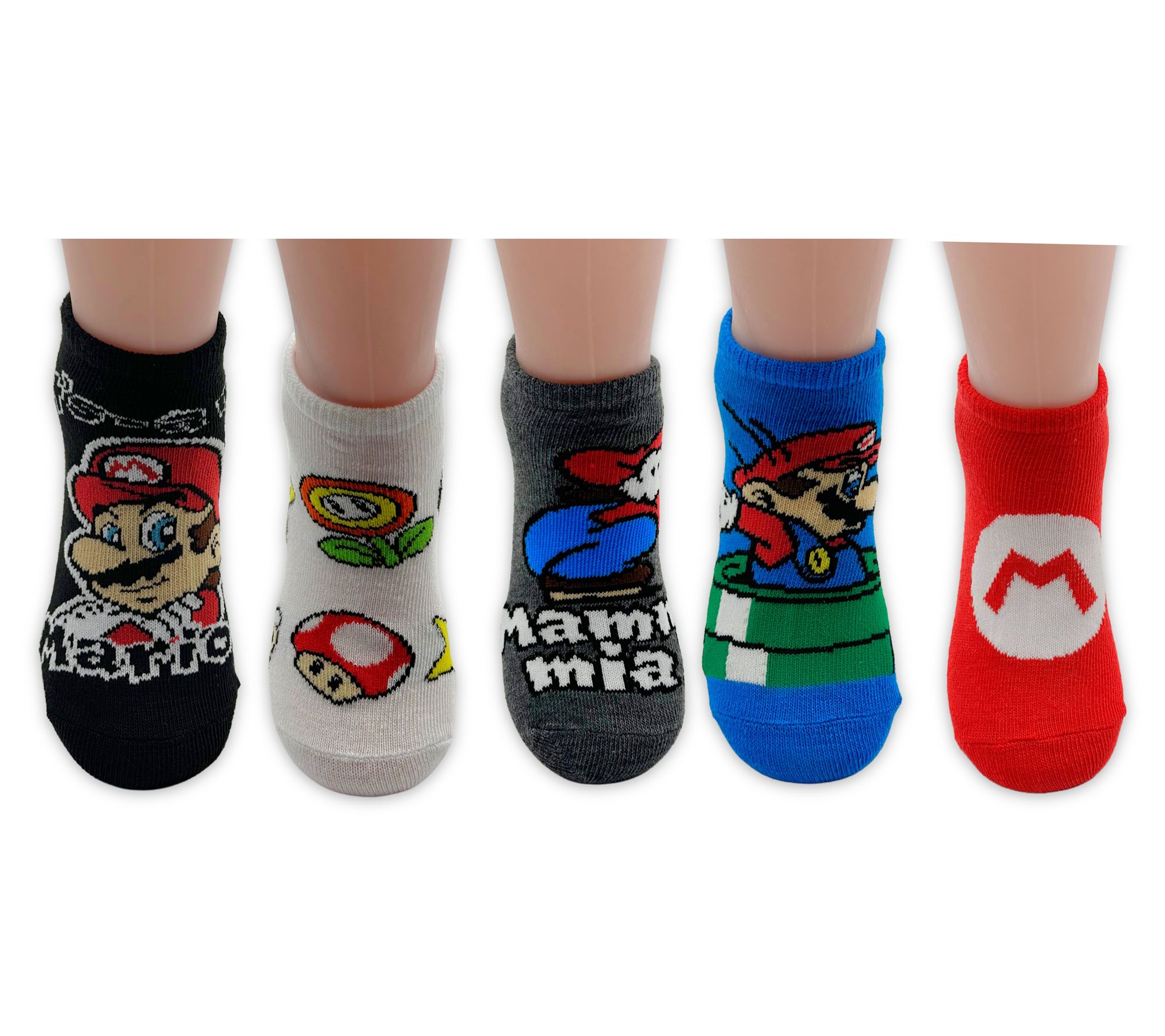 Super Mario Boys' Set of 5 No-Show Character So ck Set