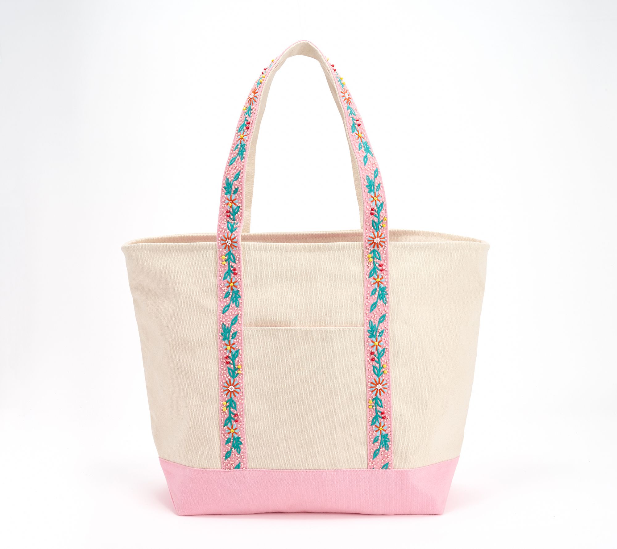 America & Beyond Embellished Zip Top Canvas Tote