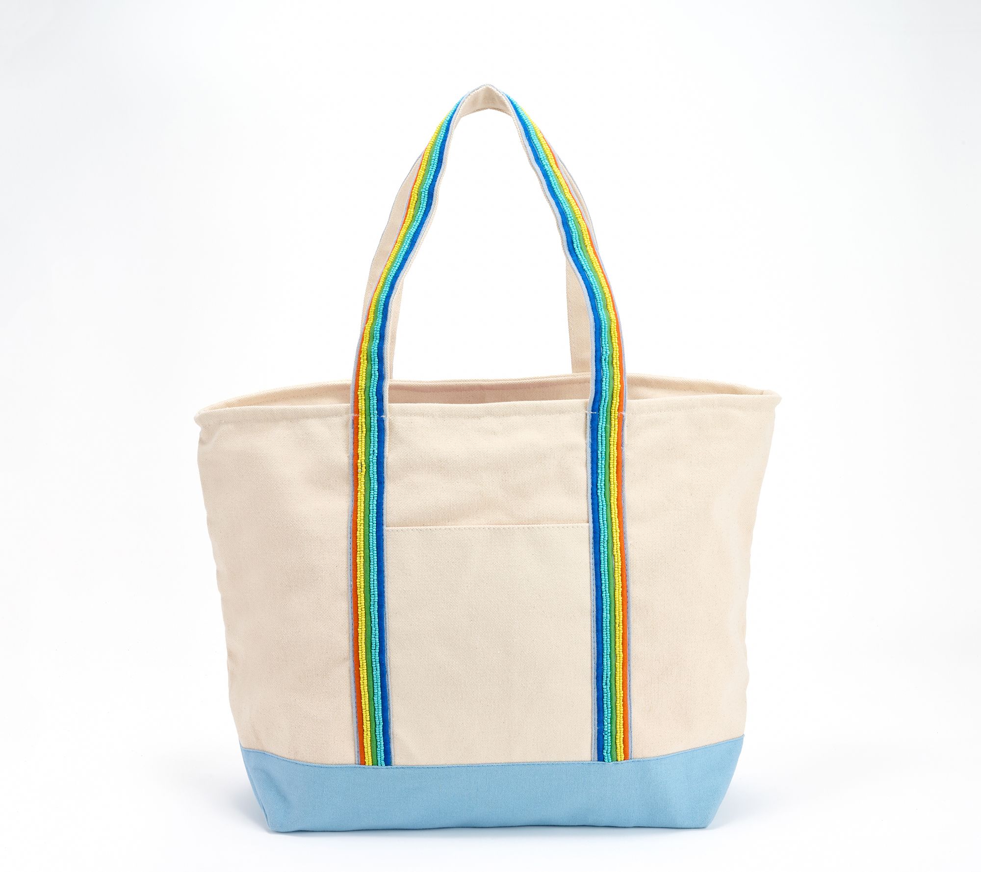 America & Beyond Embellished Zip Top Canvas Tote