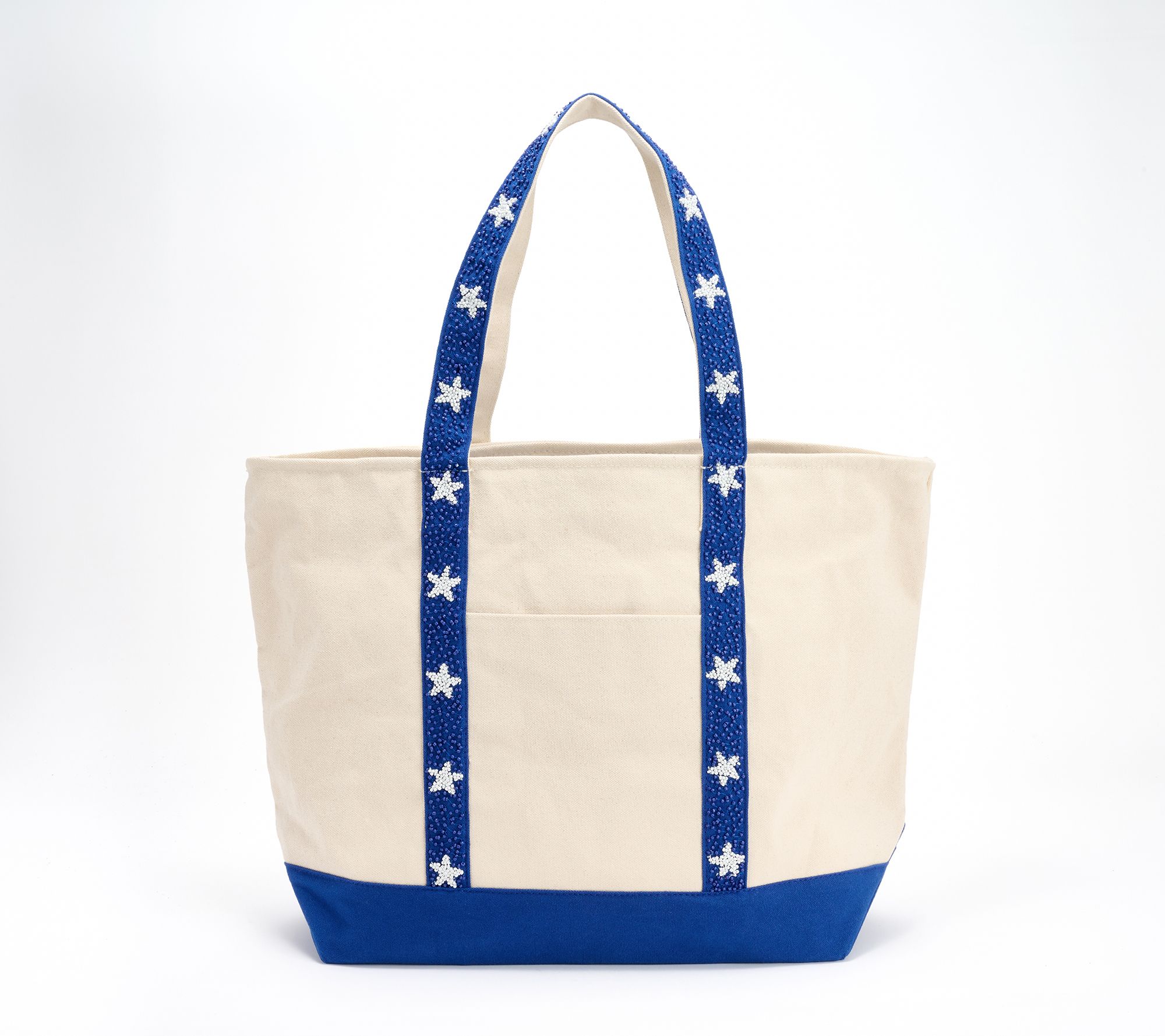 America & Beyond Embellished Zip Top Canvas Tote