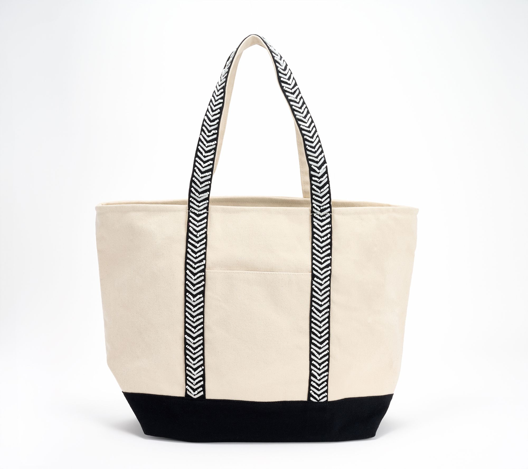 America & Beyond Embellished Zip Top Canvas Tote