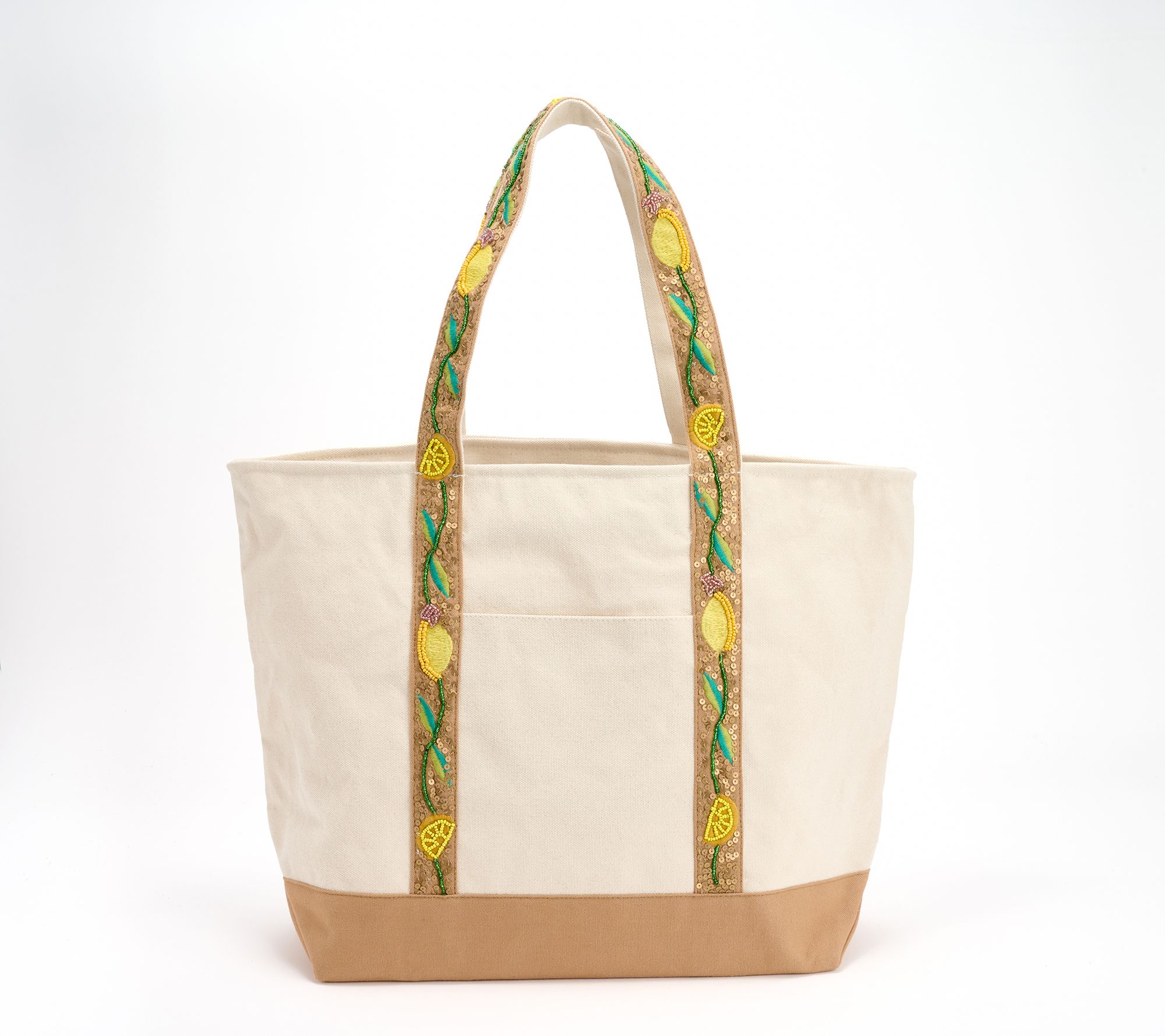 America & Beyond Embellished Zip Top Canvas Tote