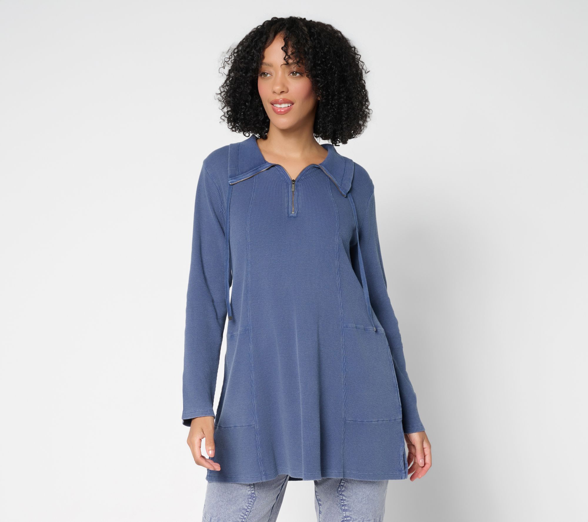 LOGO by Lori Goldstein Regular Cotton 1/4 Zip Waffle Top