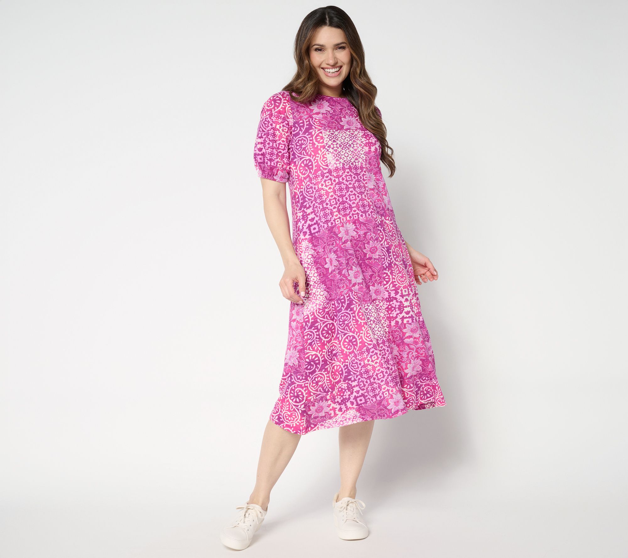 LOGO by Lori Goldstein Regular Cotton Patchwork Print Midi Dress