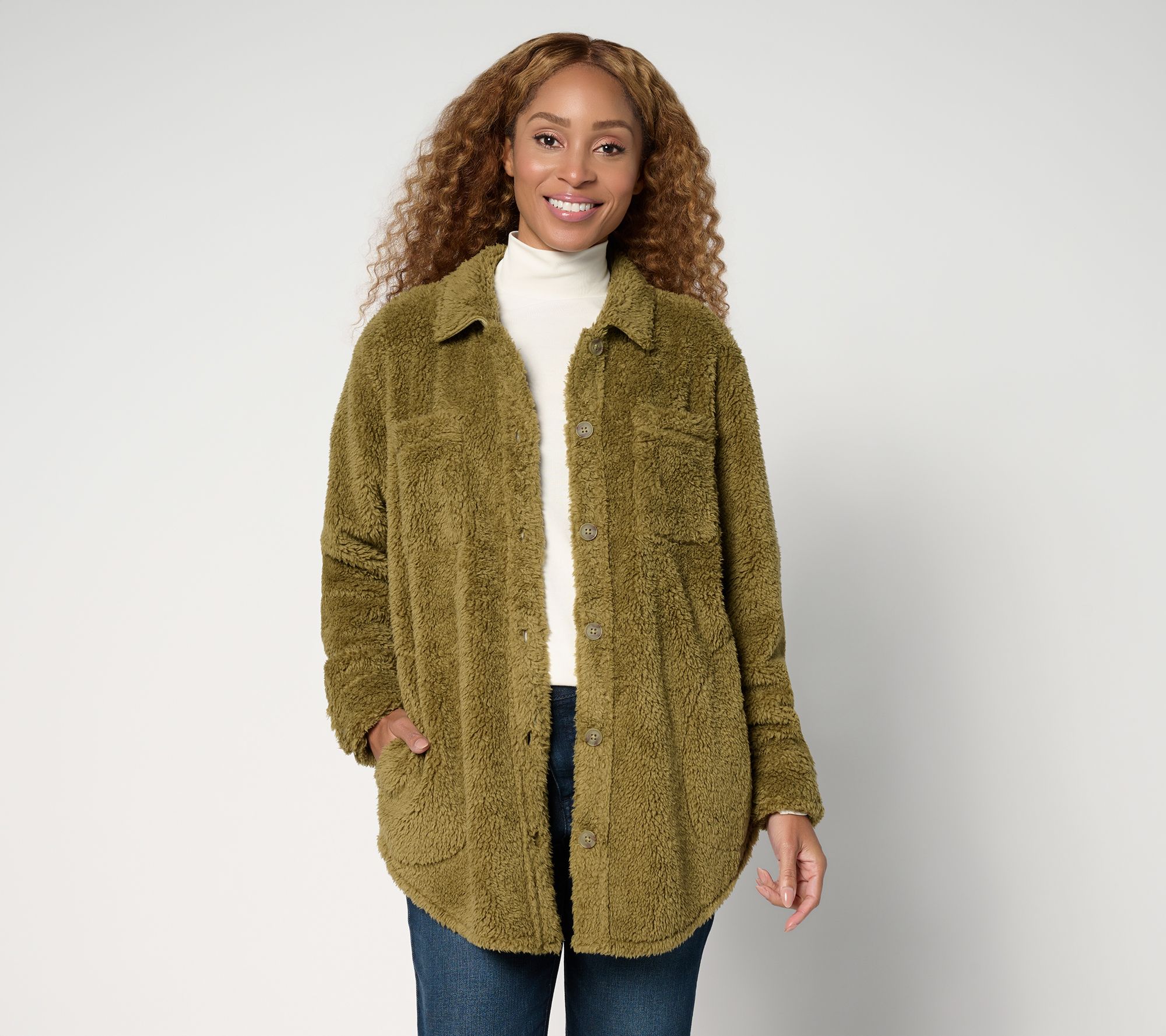 Belle by Kim Gravel Regular SophisticChic Horn Button Sherpa Shacket