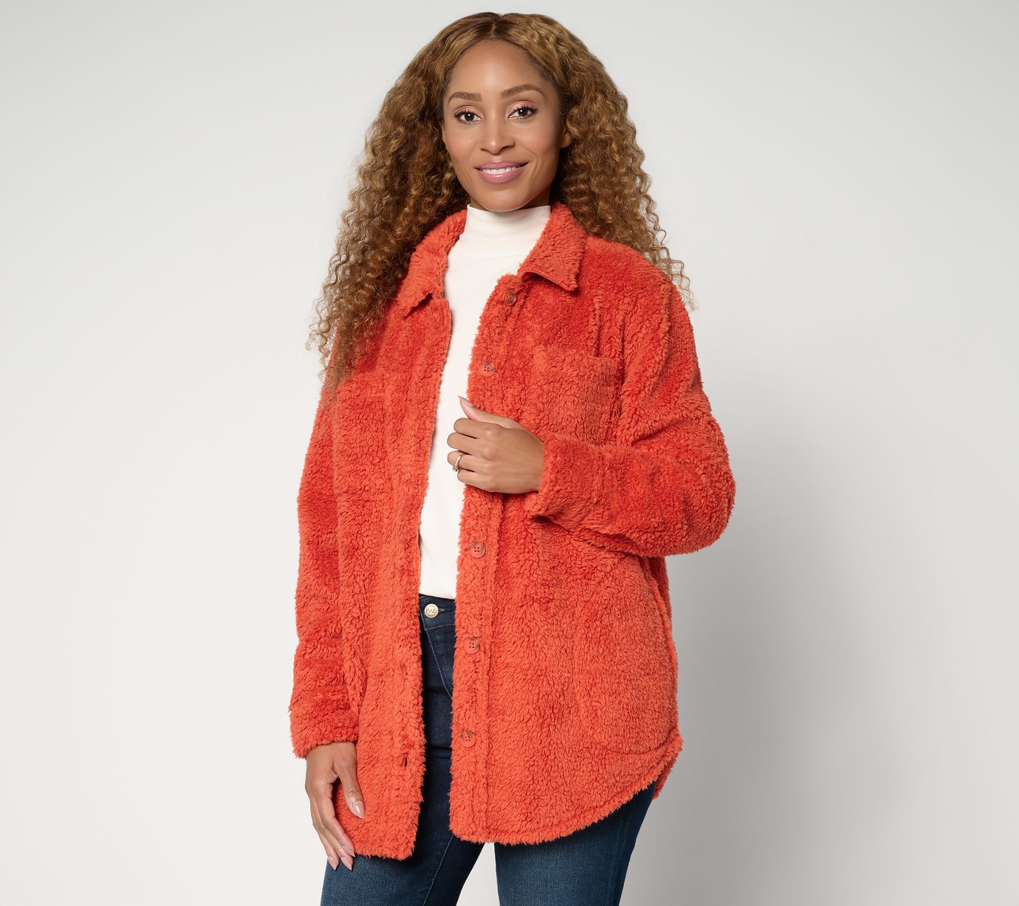 Belle by Kim Gravel Regular SophisticChic Horn Button Sherpa Shacket