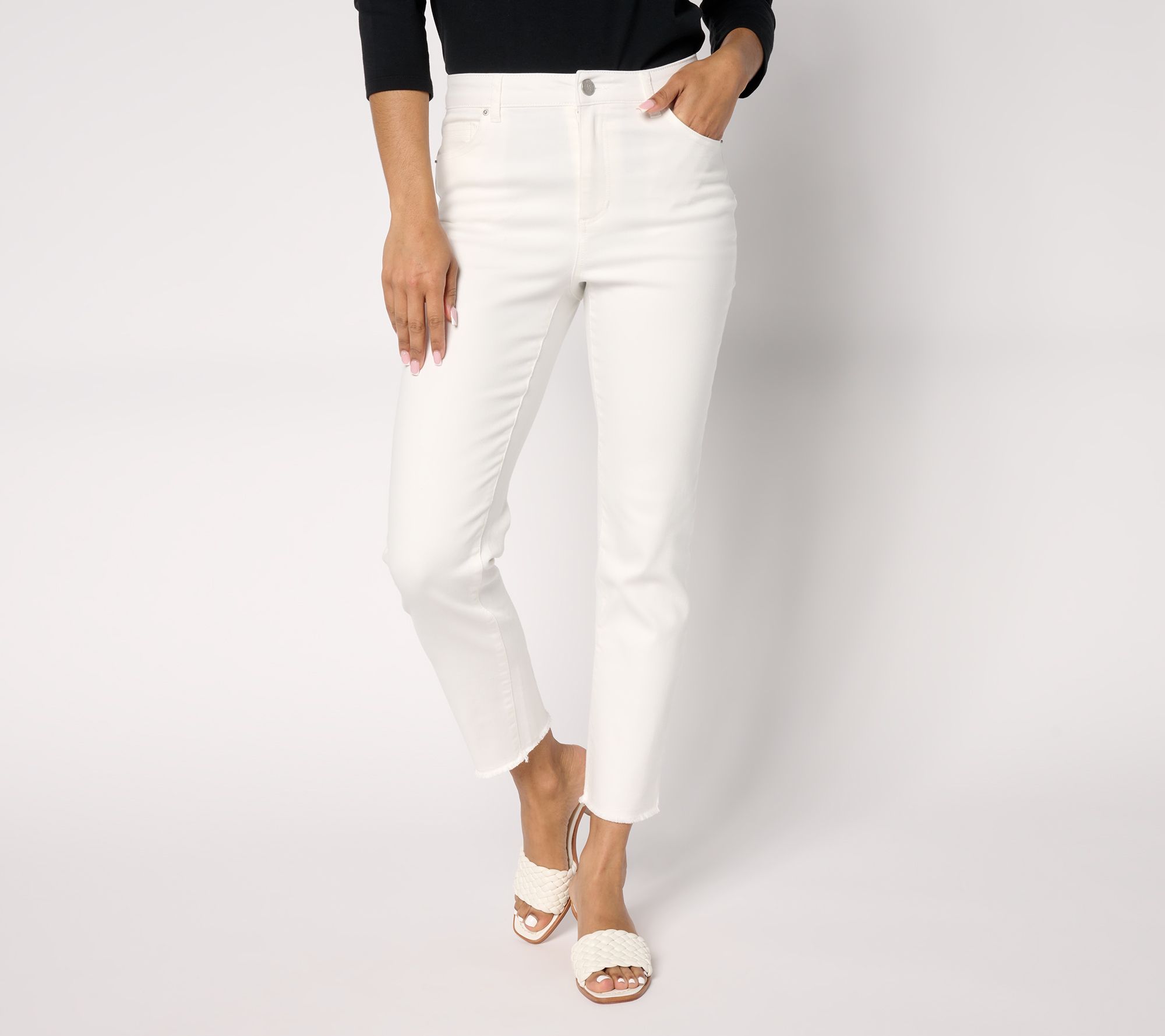 "As Is" Dennis Basso Petite Riviera Stretch Straight Jean with Fray Hem