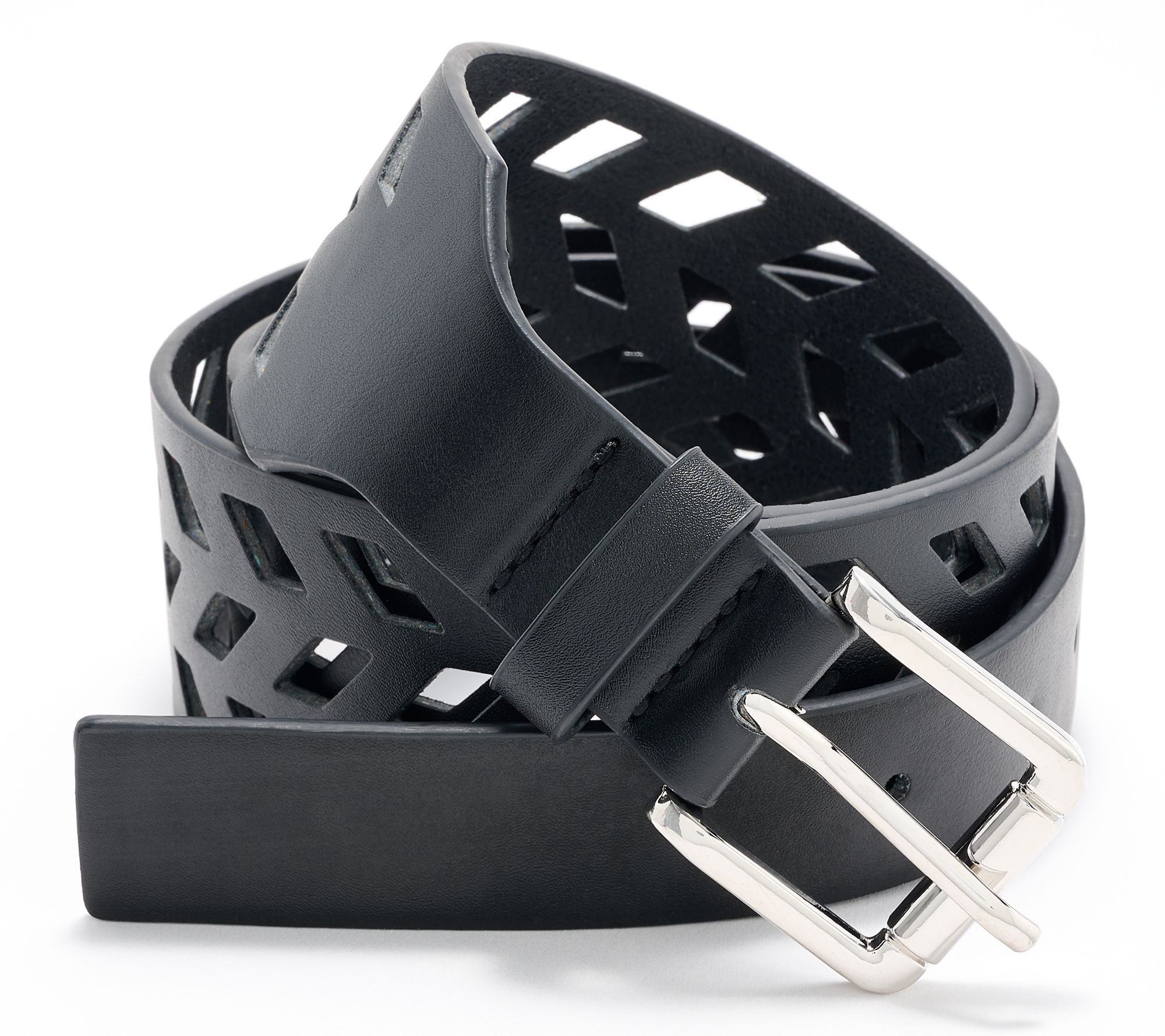 "As Is" Susan Graver Perforated Geo Design Faux Leather Belt