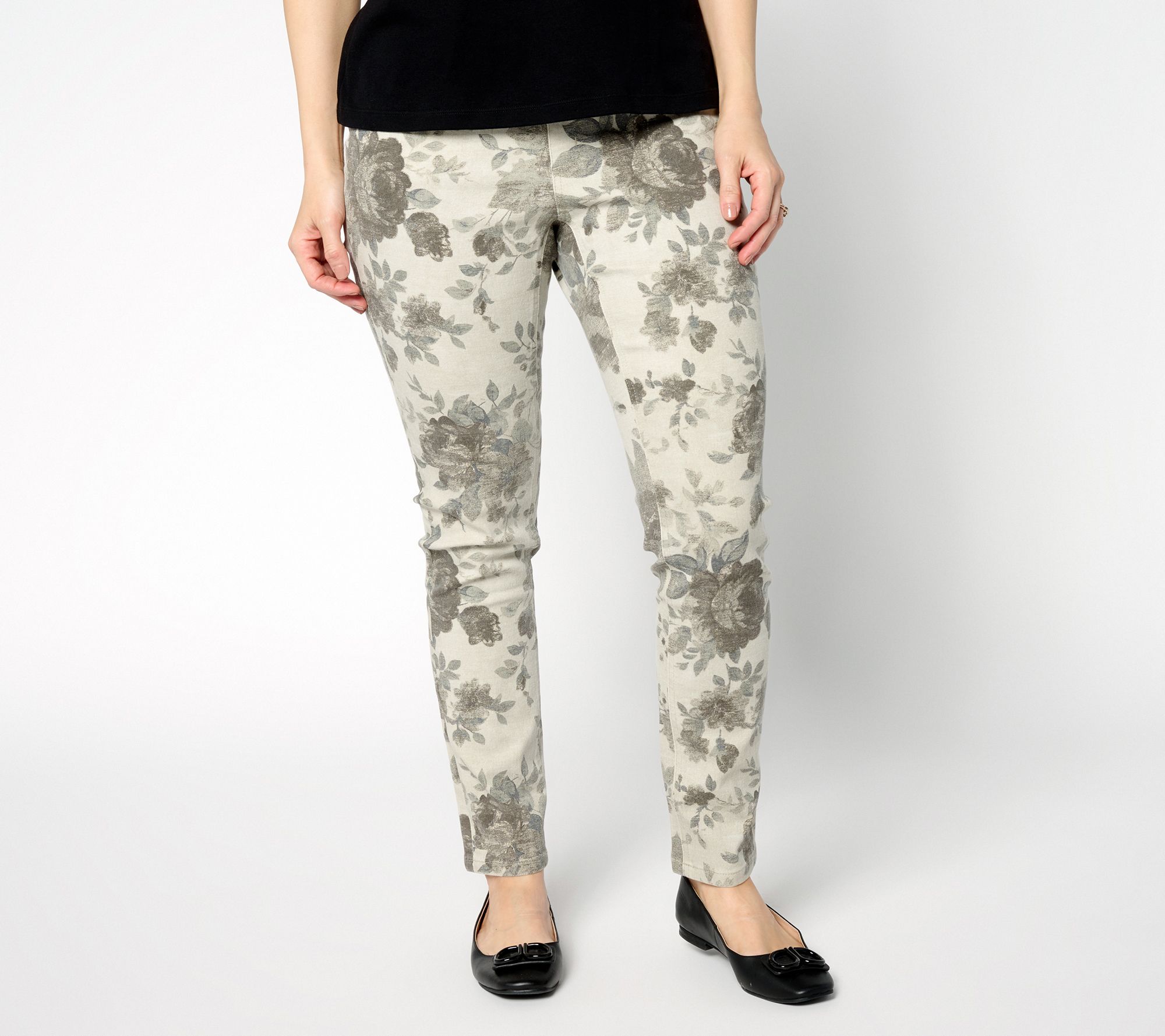 "As Is" Denim & Co. Reg Printed Floral Classic Stretch Ankle Jeans