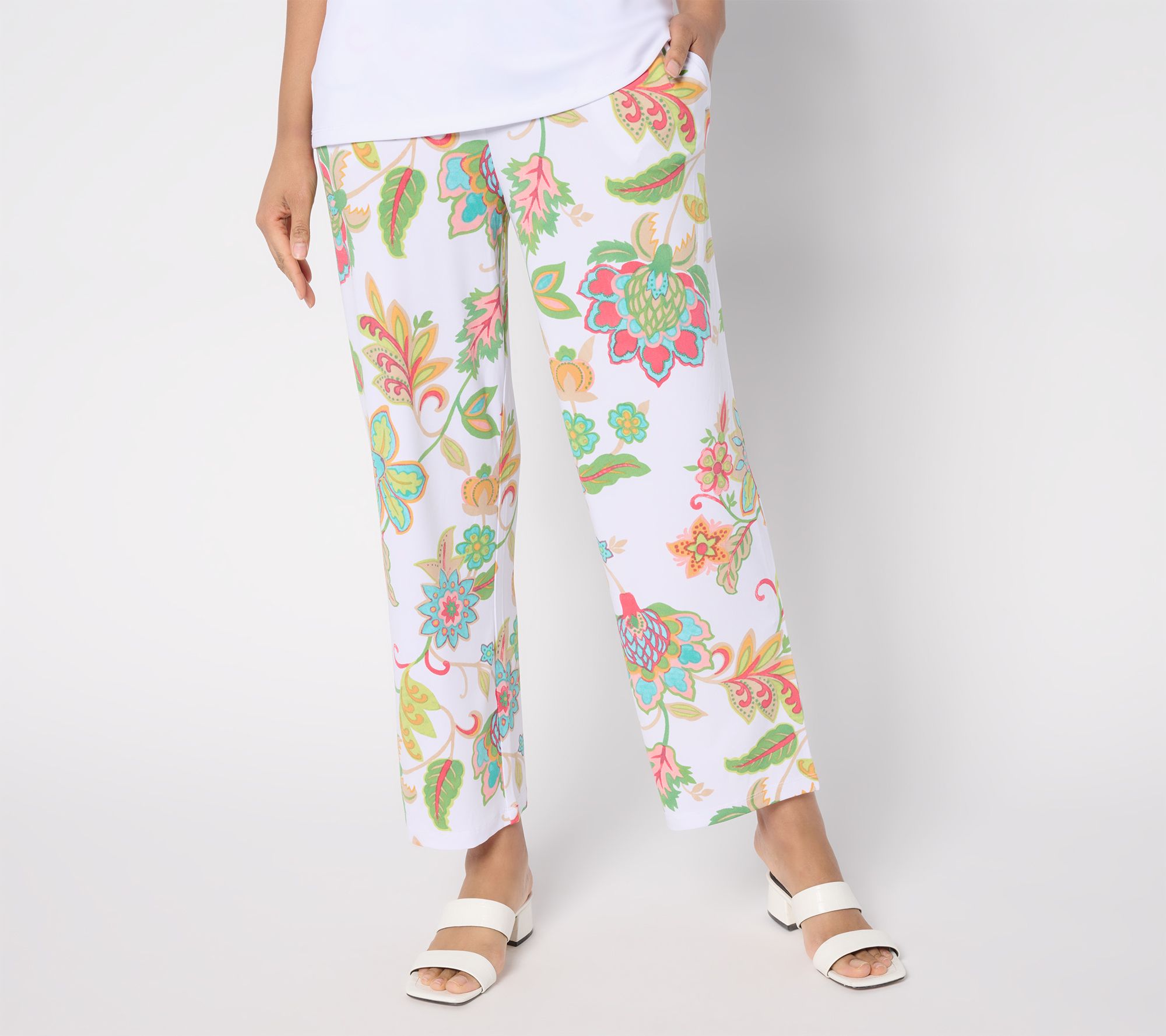 "As Is" Susan Graver Regular Printed Liquid Knit Straight Leg Ankle Pants