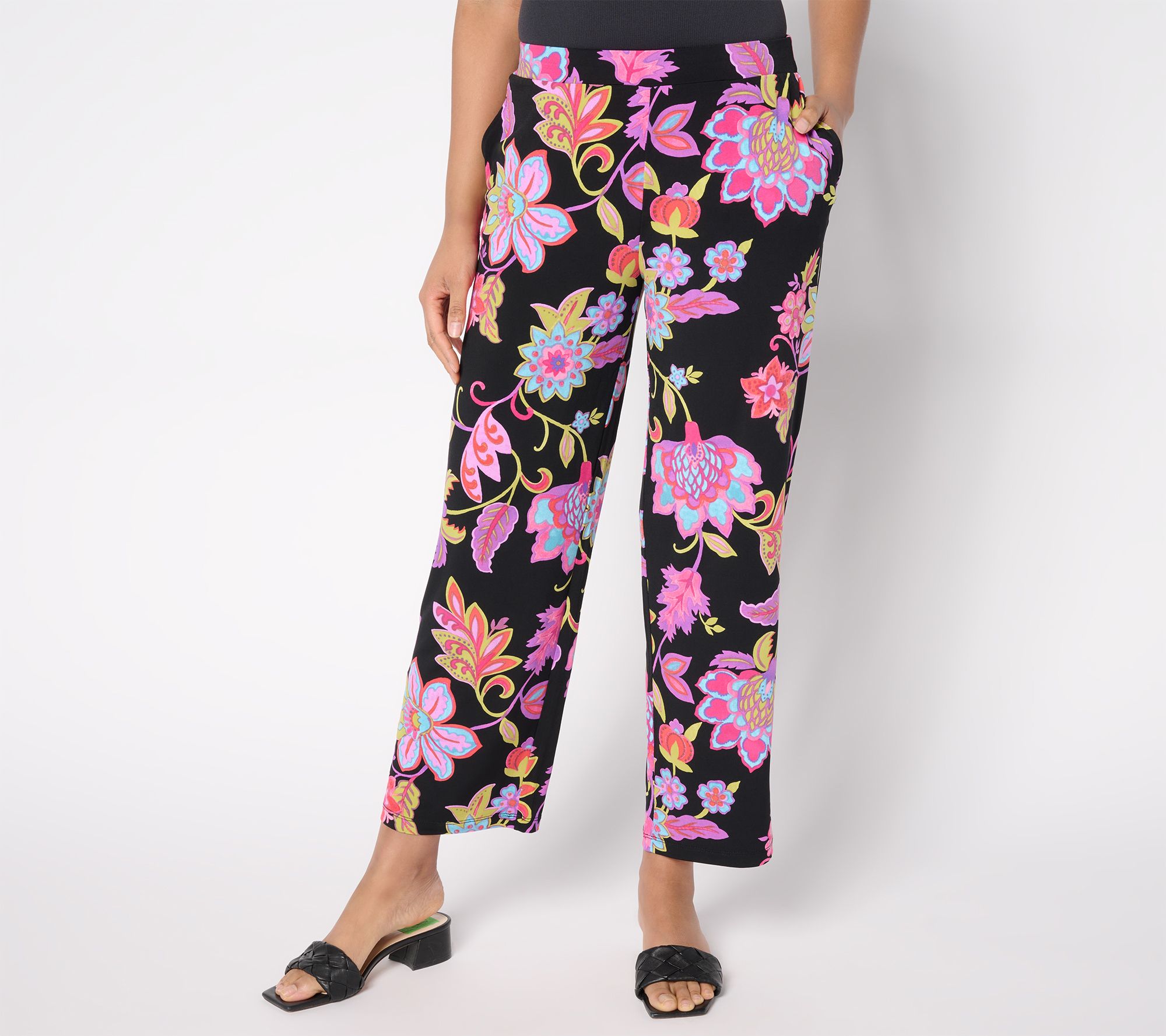 "As Is" Susan Graver Regular Printed Liquid Knit Straight Leg Ankle Pants