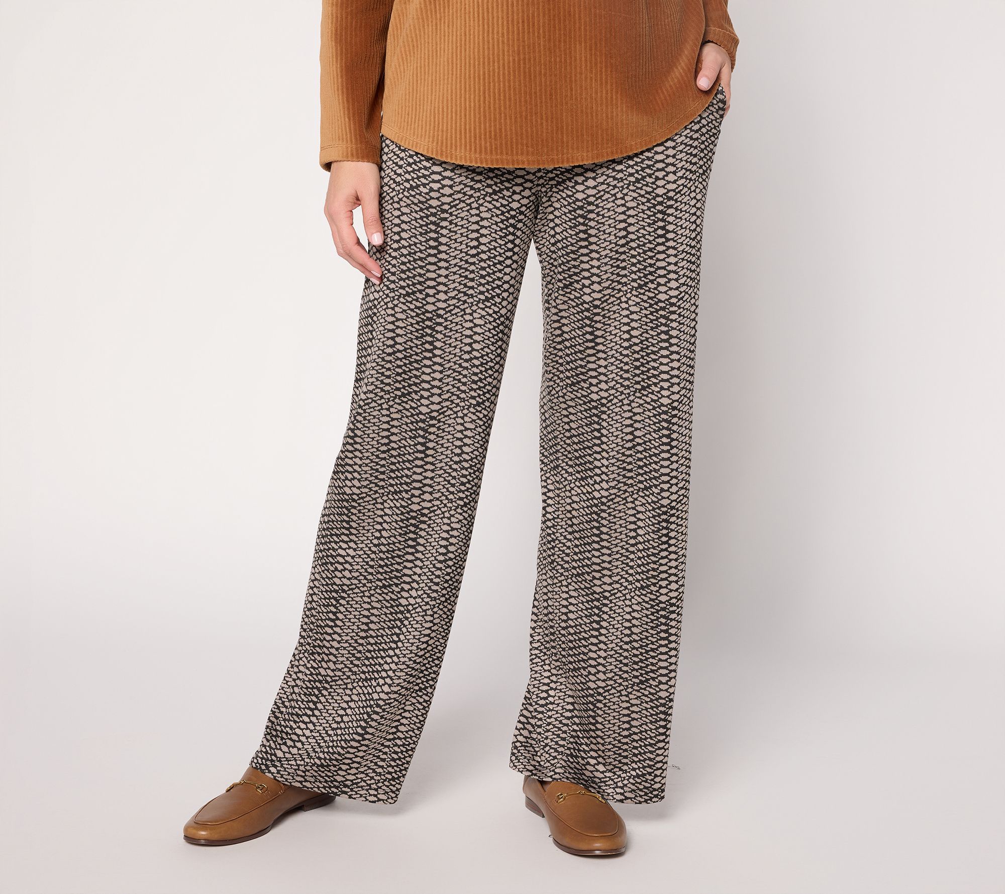 Susan Graver Weekend Regular Drapey Knit Jacquard Wide Leg Pants