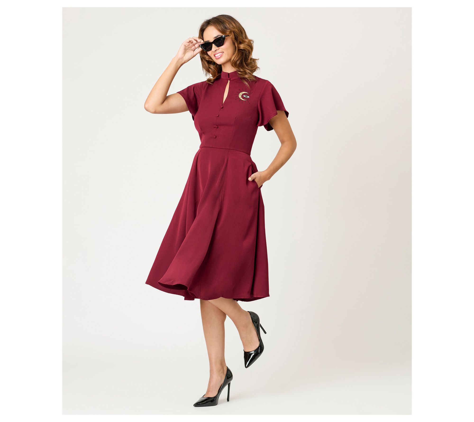 Unique Vintage Burgundy Evil Eye Baltimore Swing Dress