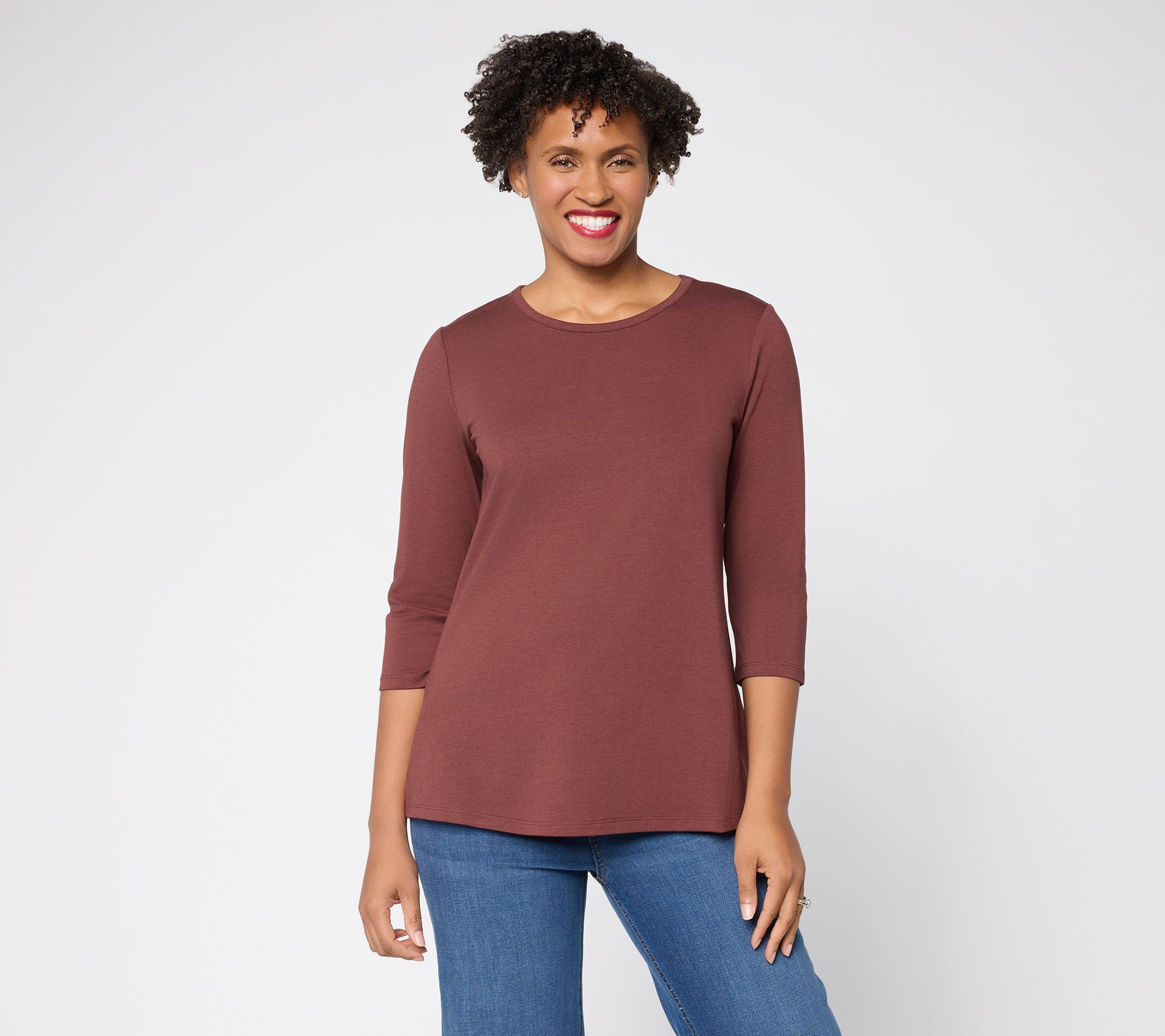 Denim & Co. Essentials Favorite Jersey 3/4 Sleeve Top w/ Back Pleat