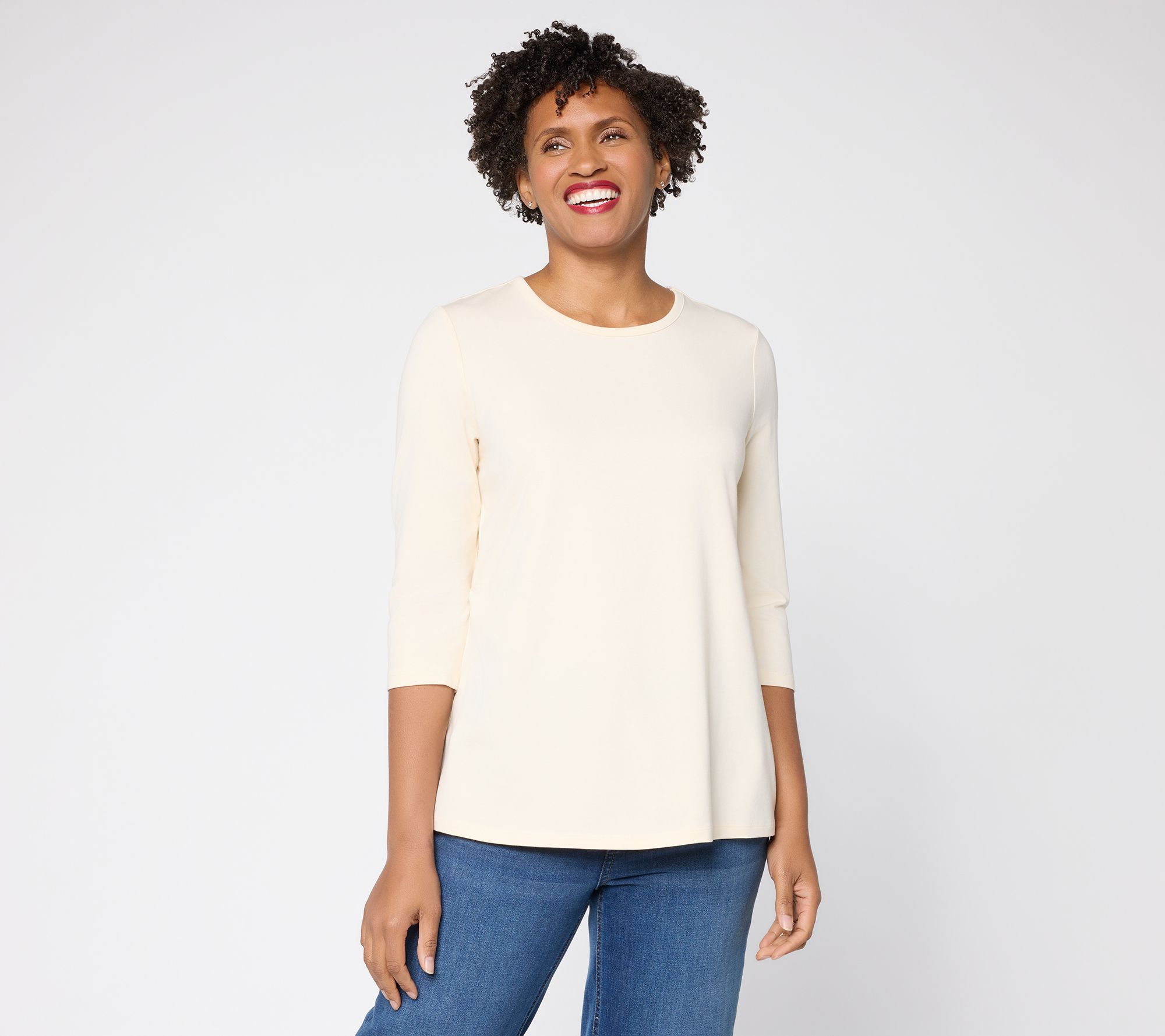 Denim & Co. Essentials Favorite Jersey 3/4 Sleeve Top w/ Back Pleat
