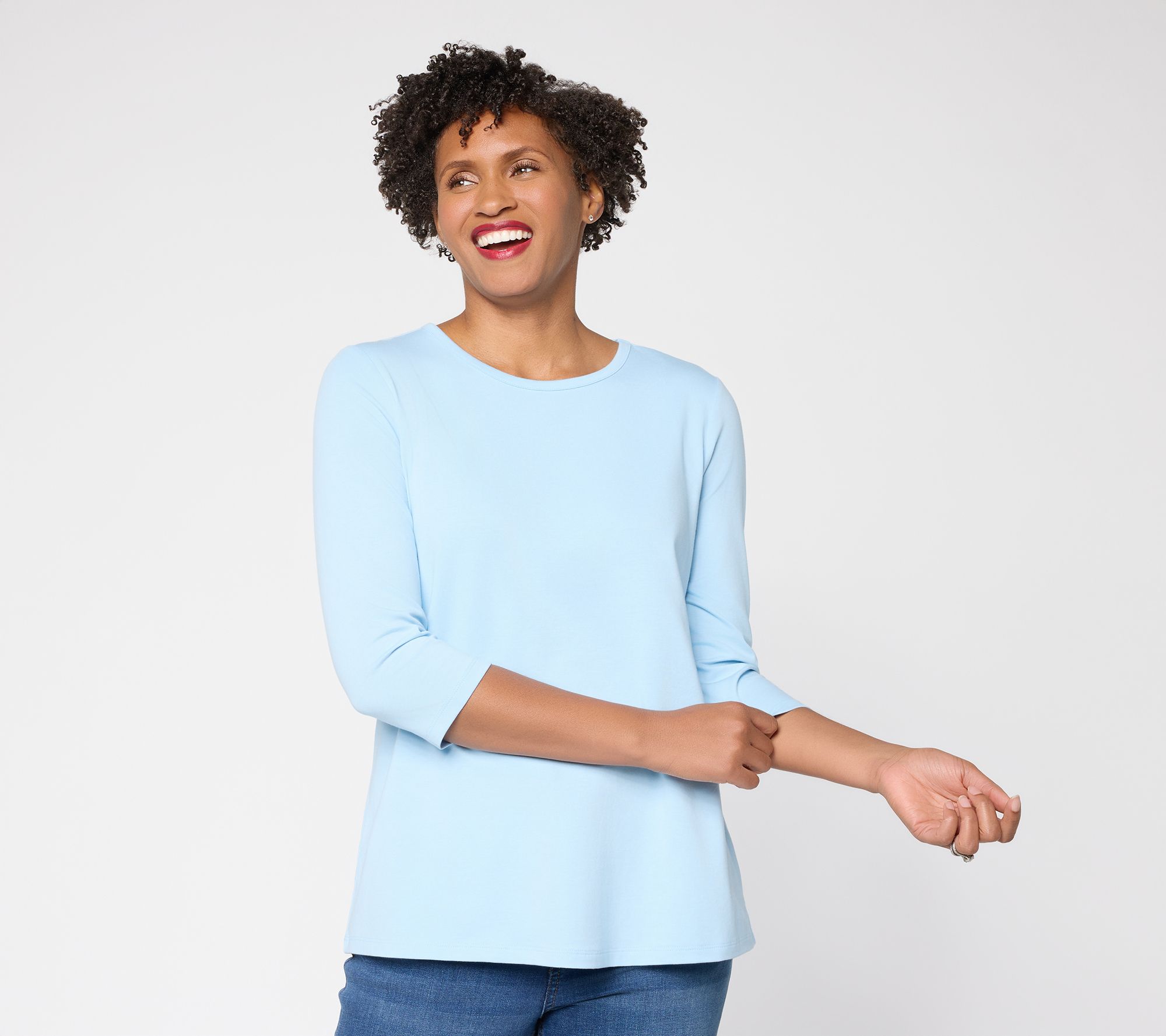 Denim & Co. Essentials Favorite Jersey 3/4 Sleeve Top w/ Back Pleat