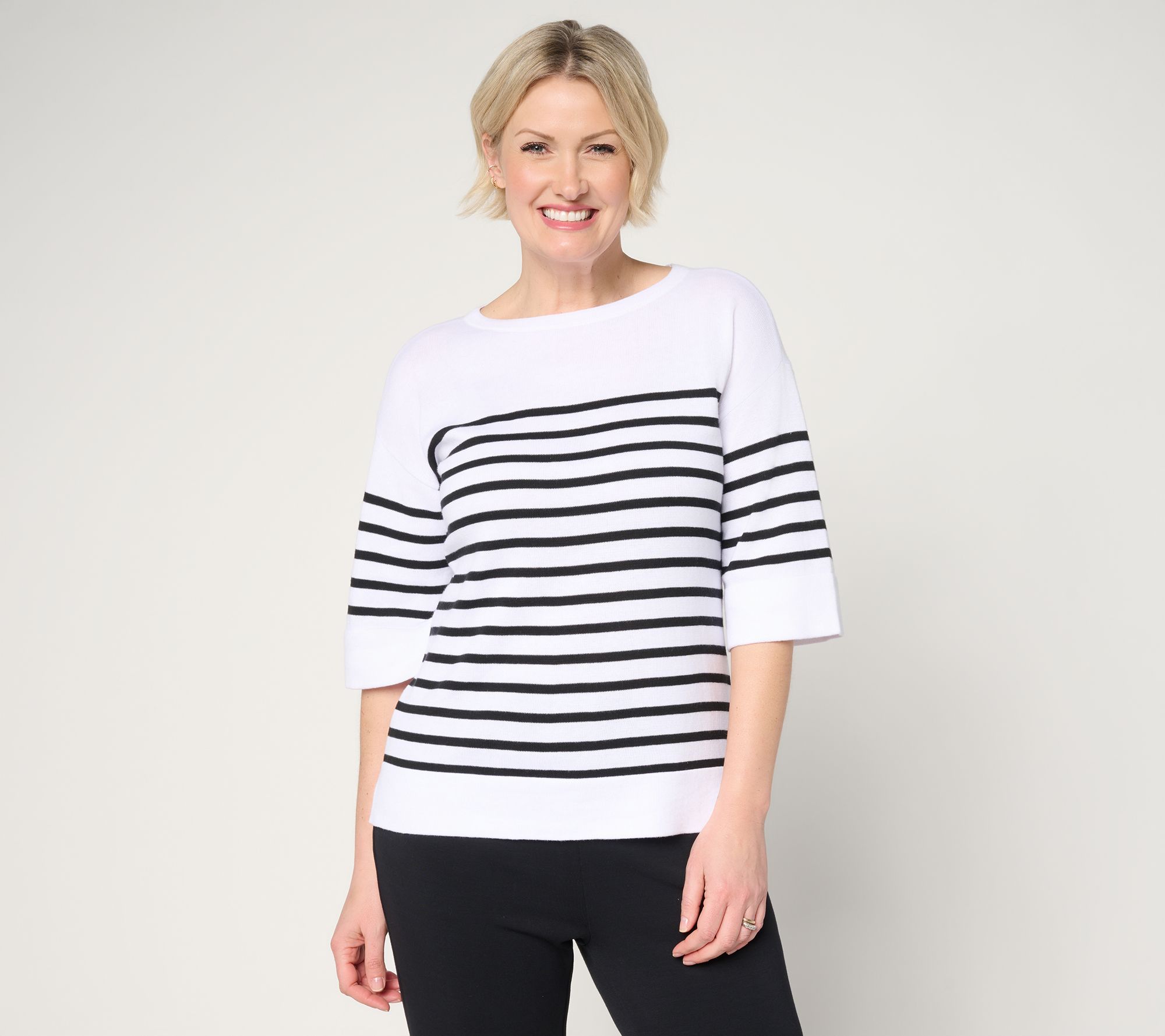 Belle by Kim Gravel Stripes and the City Elbow Sleeve Sweater