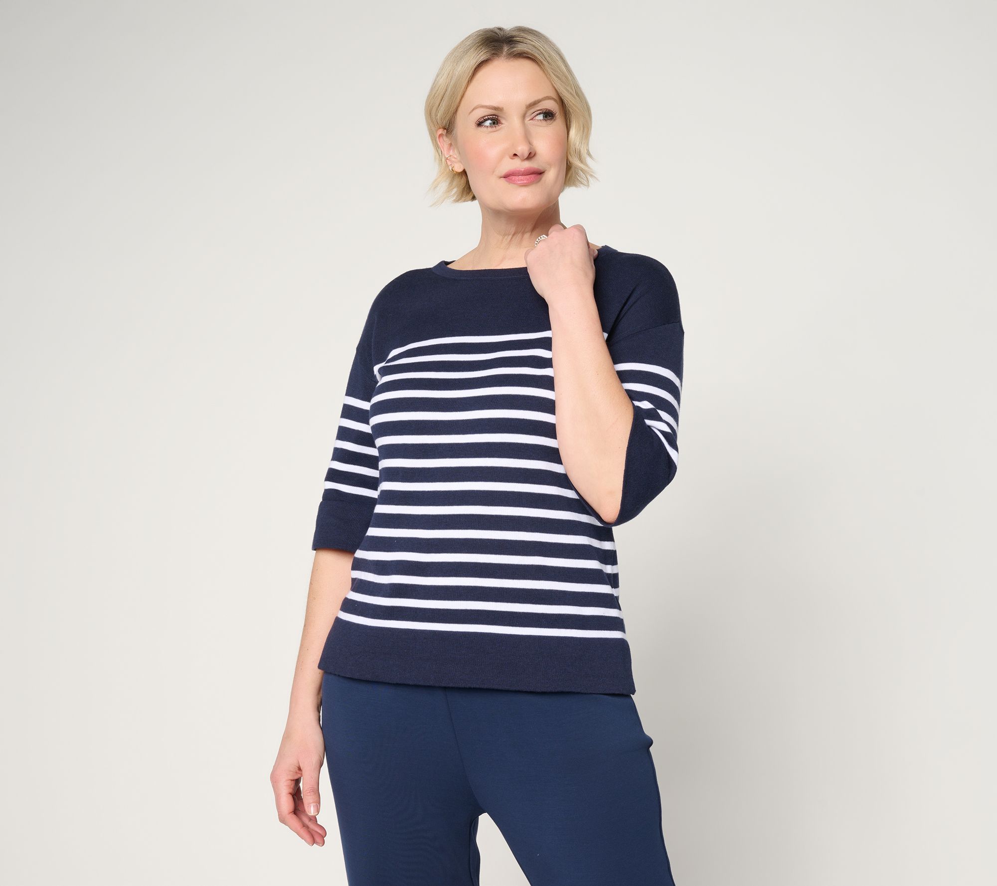 Belle by Kim Gravel Stripes and the City Elbow Sleeve Sweater