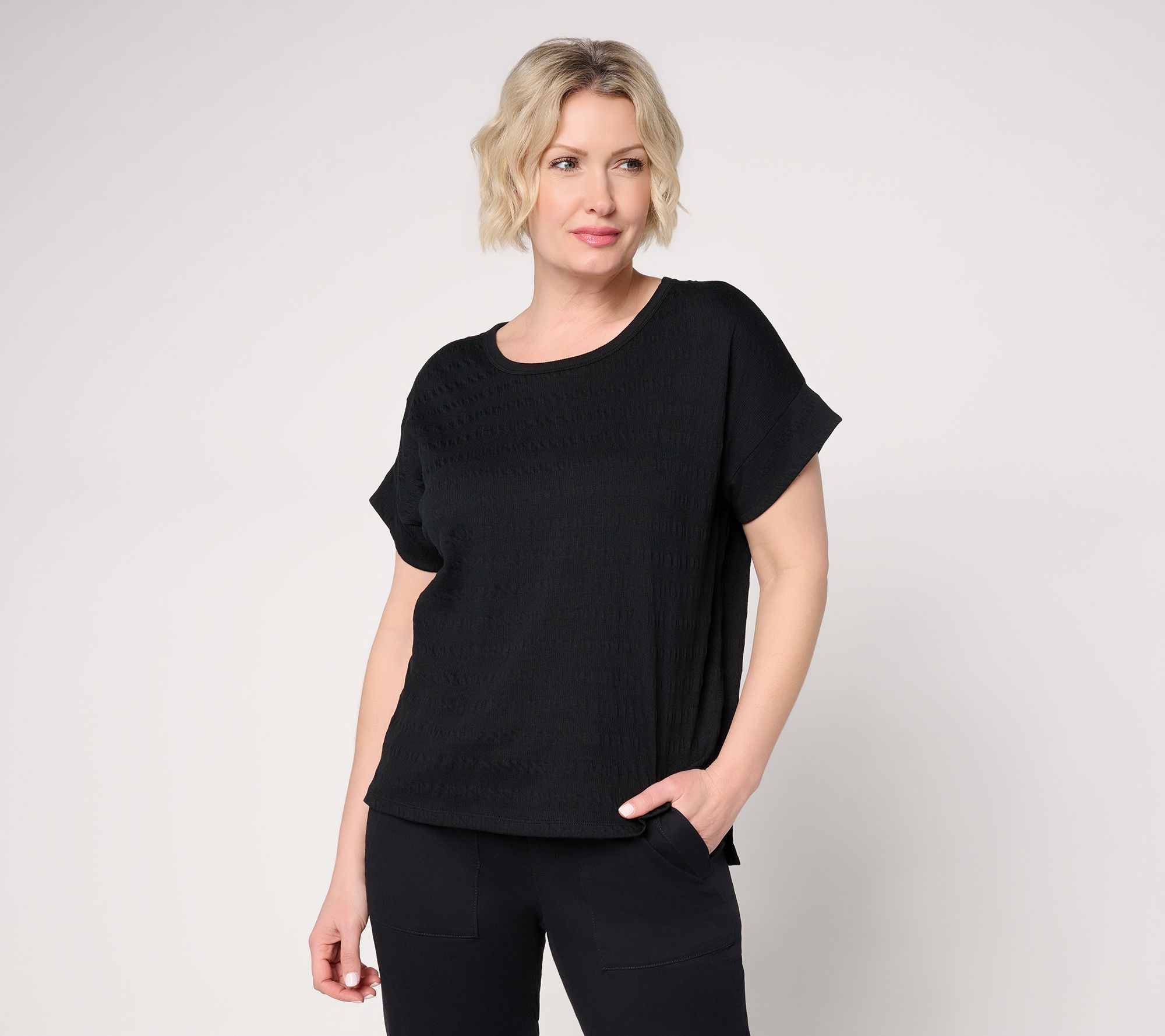 AnyBody Textured Knit Jersey Step Hem Top