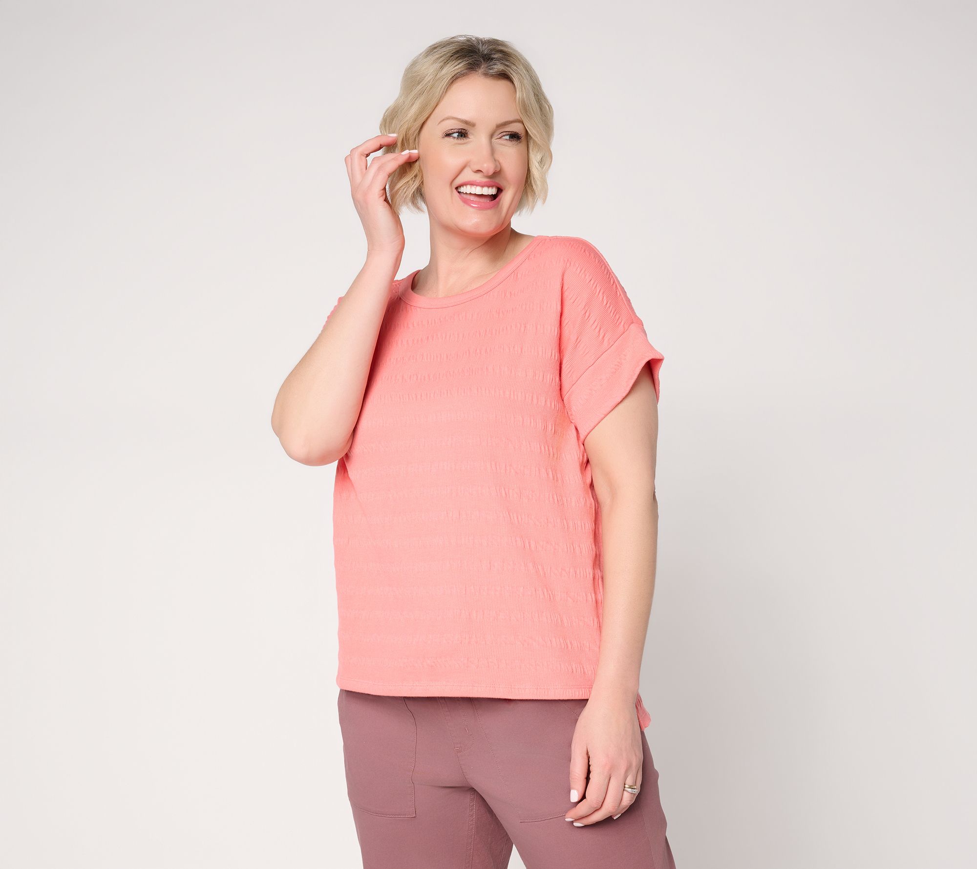 AnyBody Textured Knit Jersey Step Hem Top