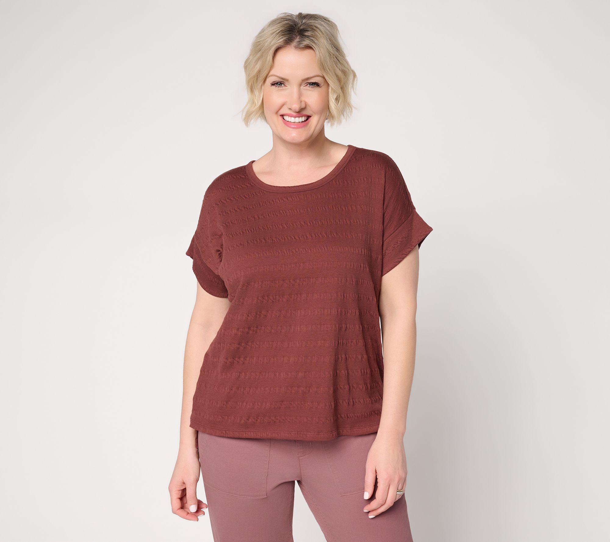 AnyBody Textured Knit Jersey Step Hem Top
