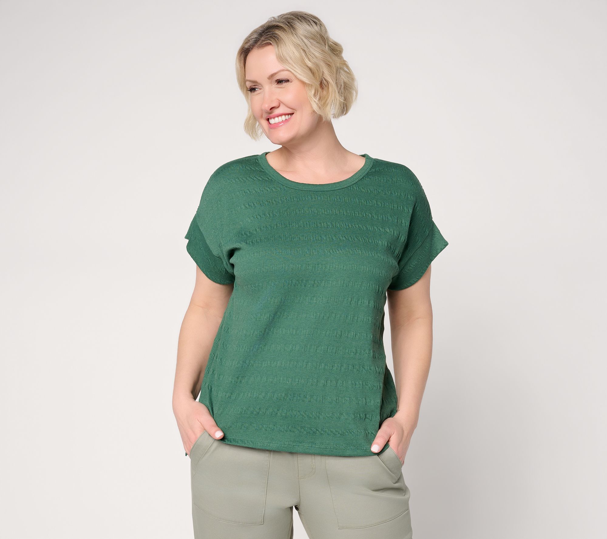 AnyBody Textured Knit Jersey Step Hem Top