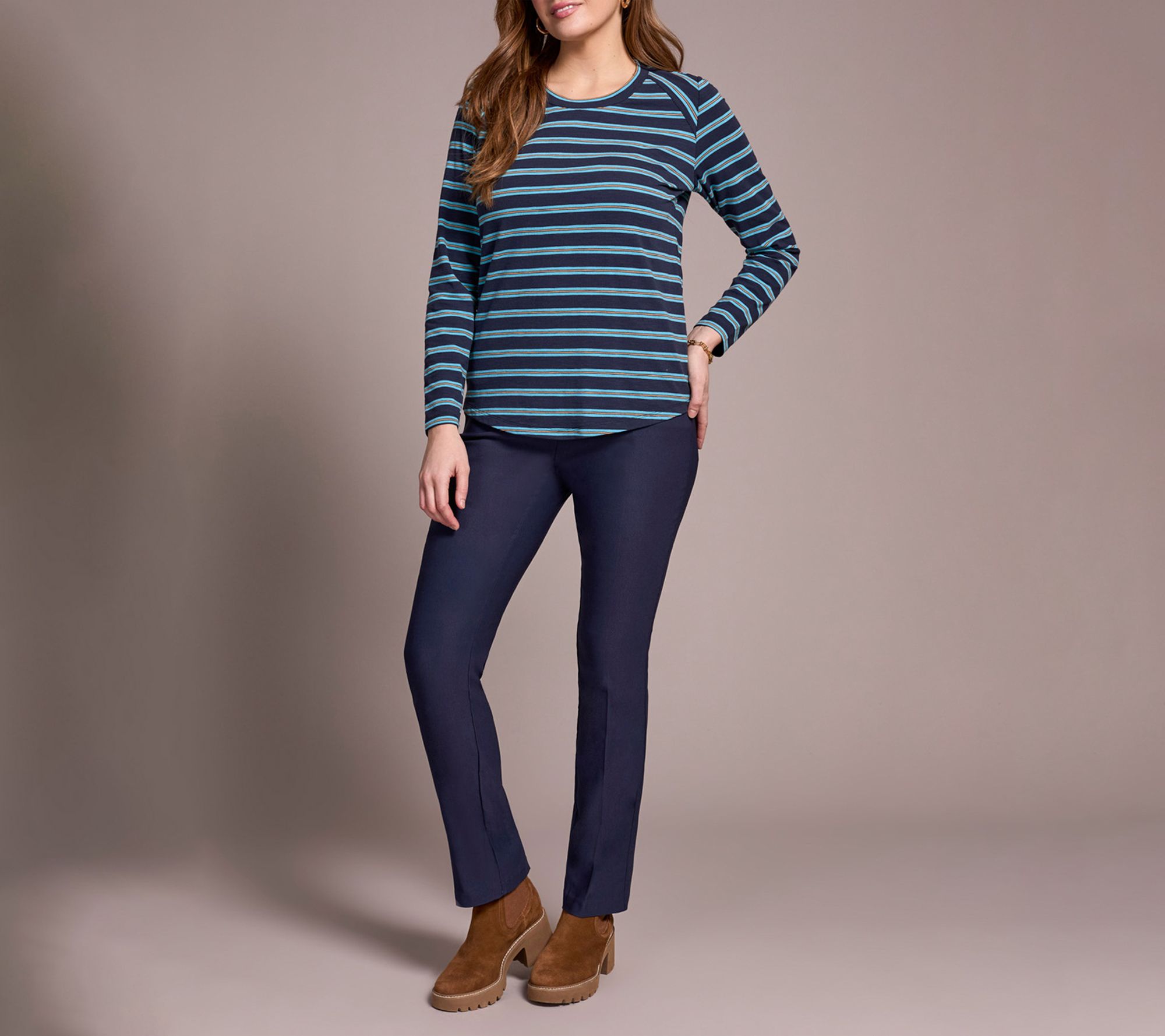 Tribal Stripe Slub Knit Crew Neck Top
