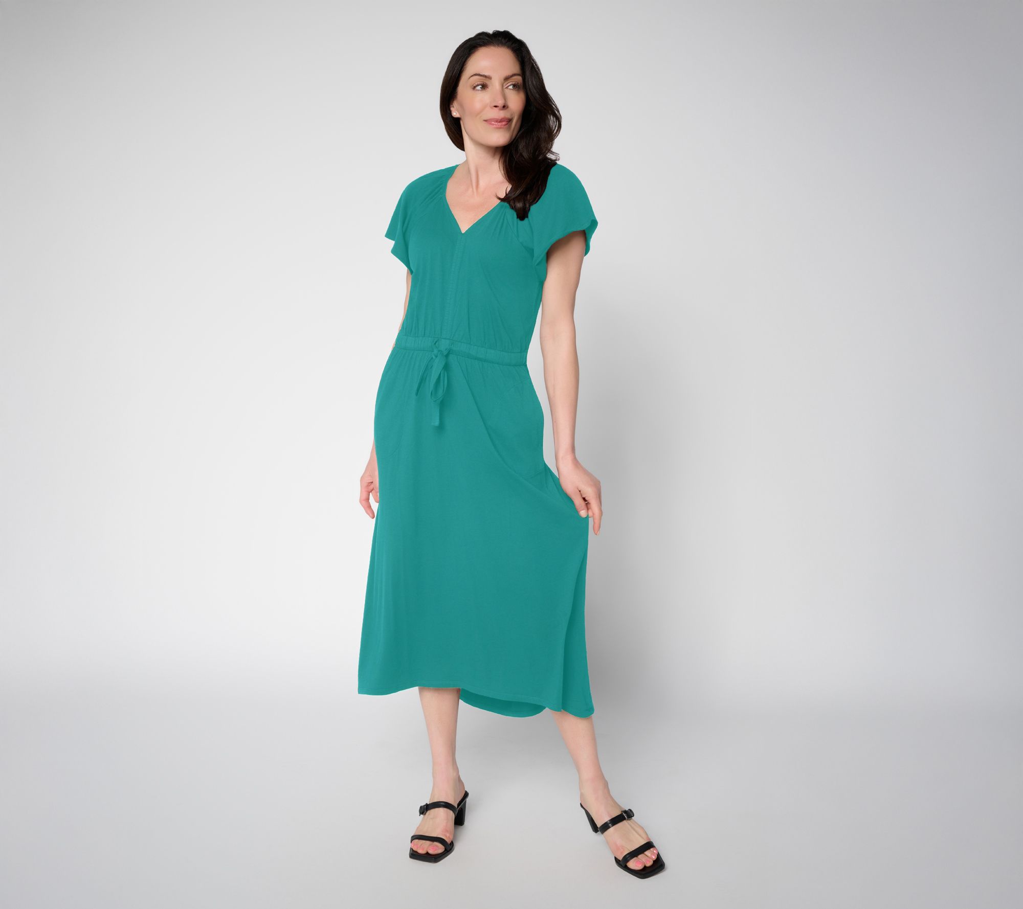 LOGO by Lori Goldstein Regular Tie Waist Knit Midi Dress