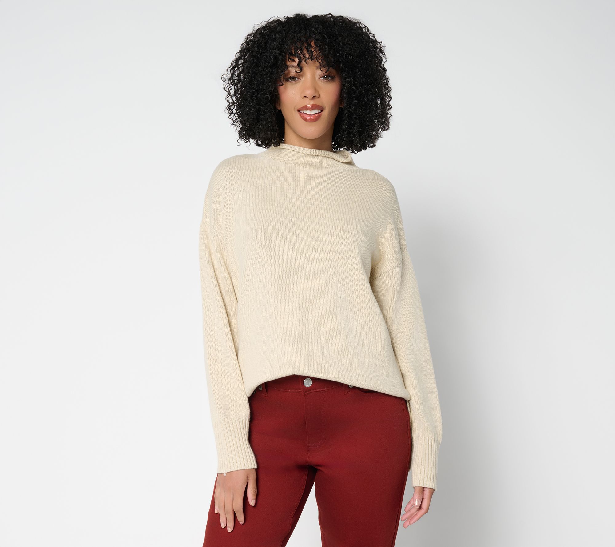 "As Is" LOGO by Lori Goldstein 100% Cotton Funnel Neck Hi Low Sweater