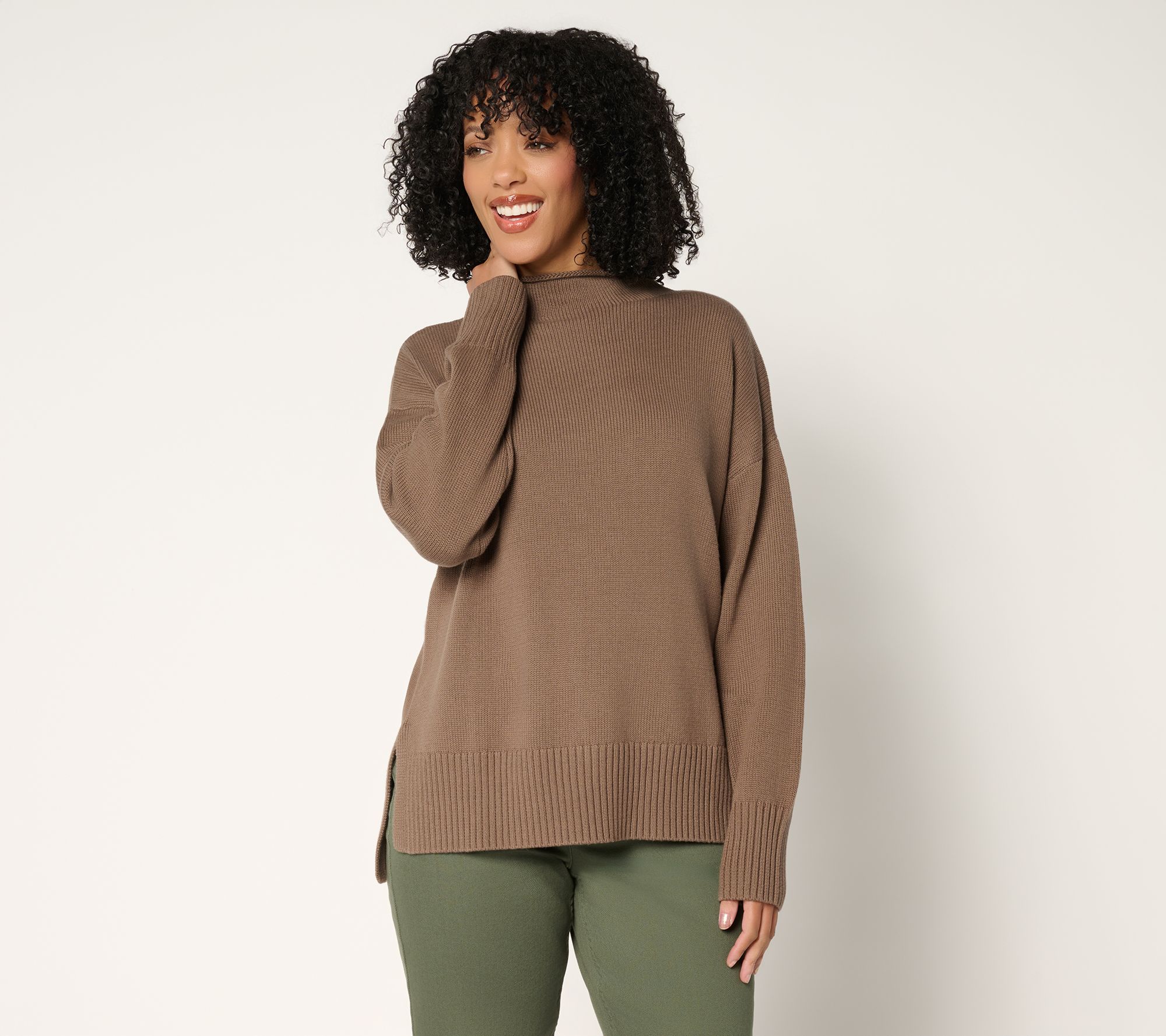 "As Is" LOGO by Lori Goldstein 100% Cotton Funnel Neck Hi Low Sweater