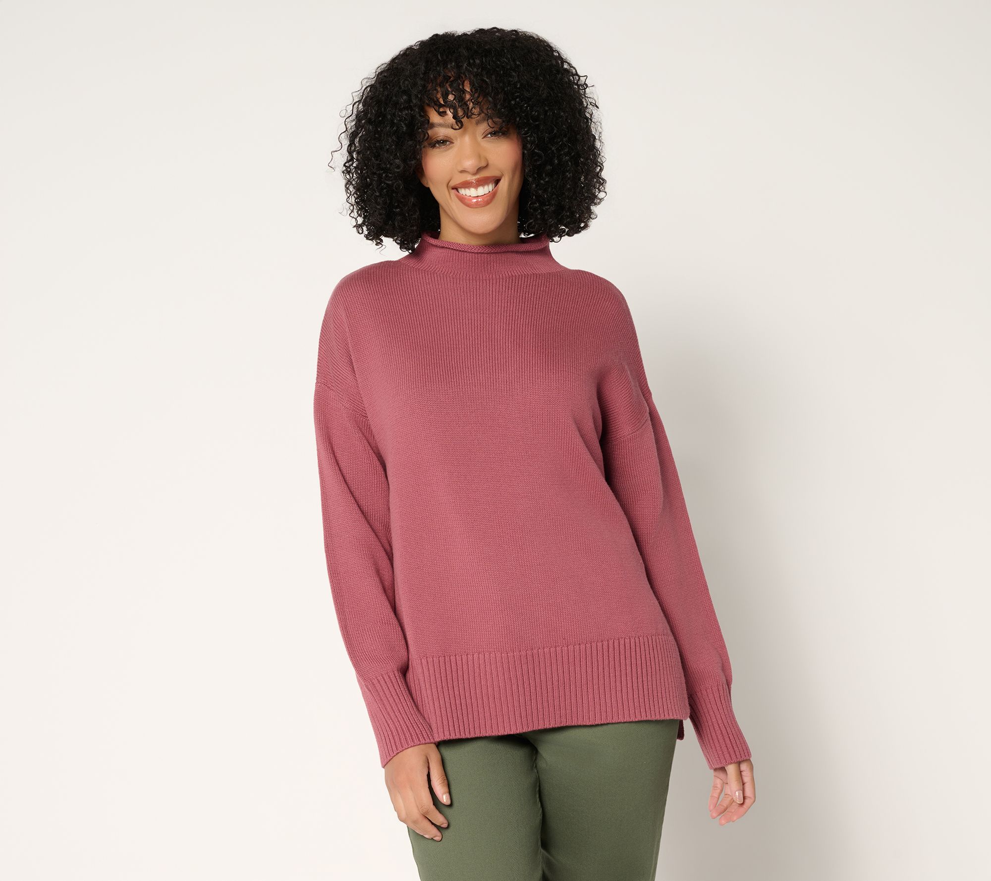 "As Is" LOGO by Lori Goldstein 100% Cotton Funnel Neck Hi Low Sweater