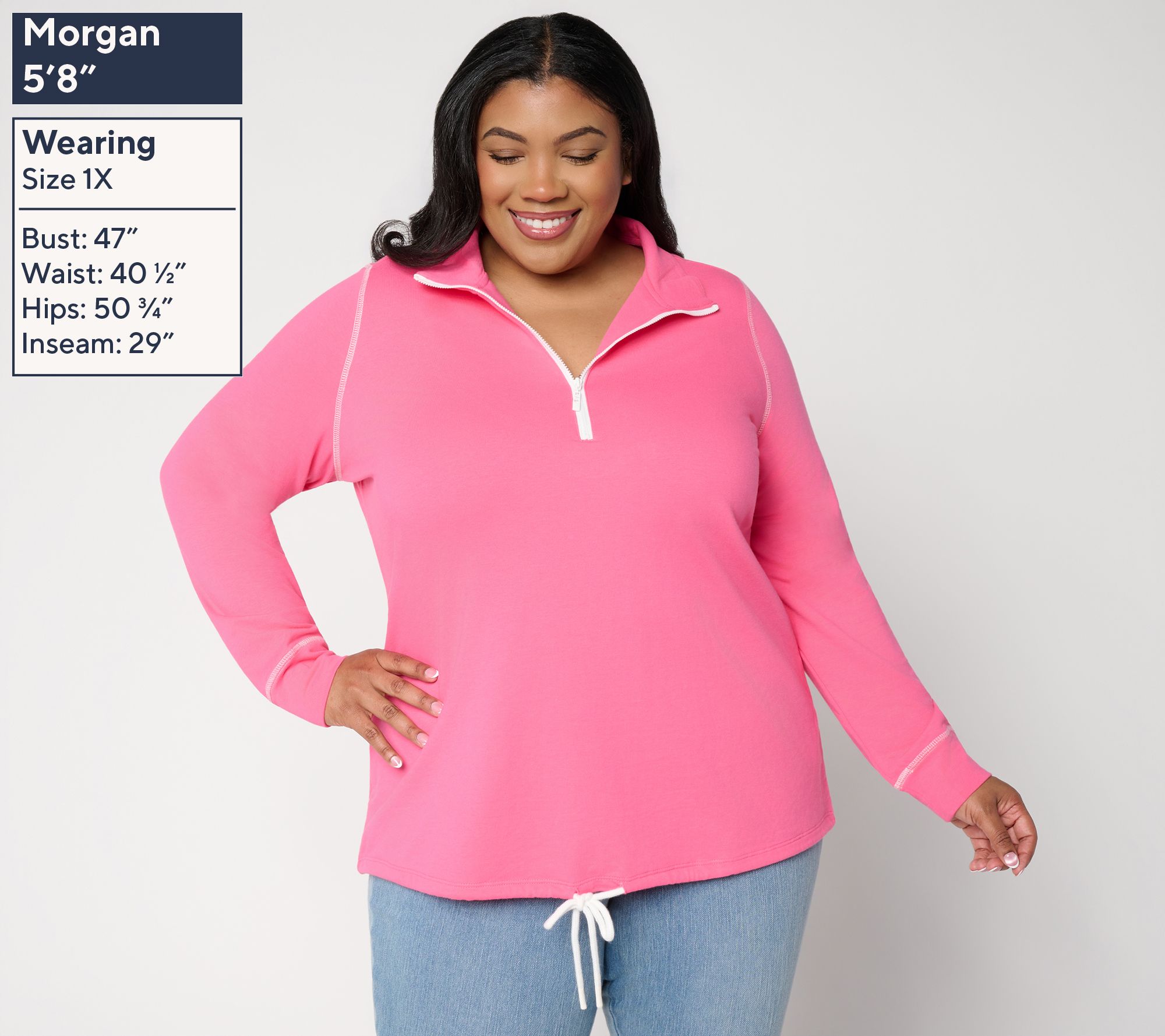 Belle Body by Kim Gravel French Terry Pop of White Half Zip Top