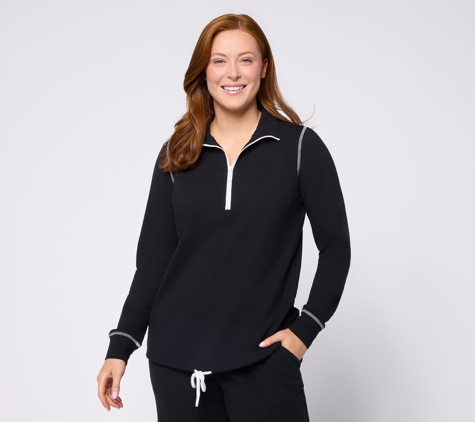 Belle Body by Kim Gravel French Terry Pop of White Half Zip Top