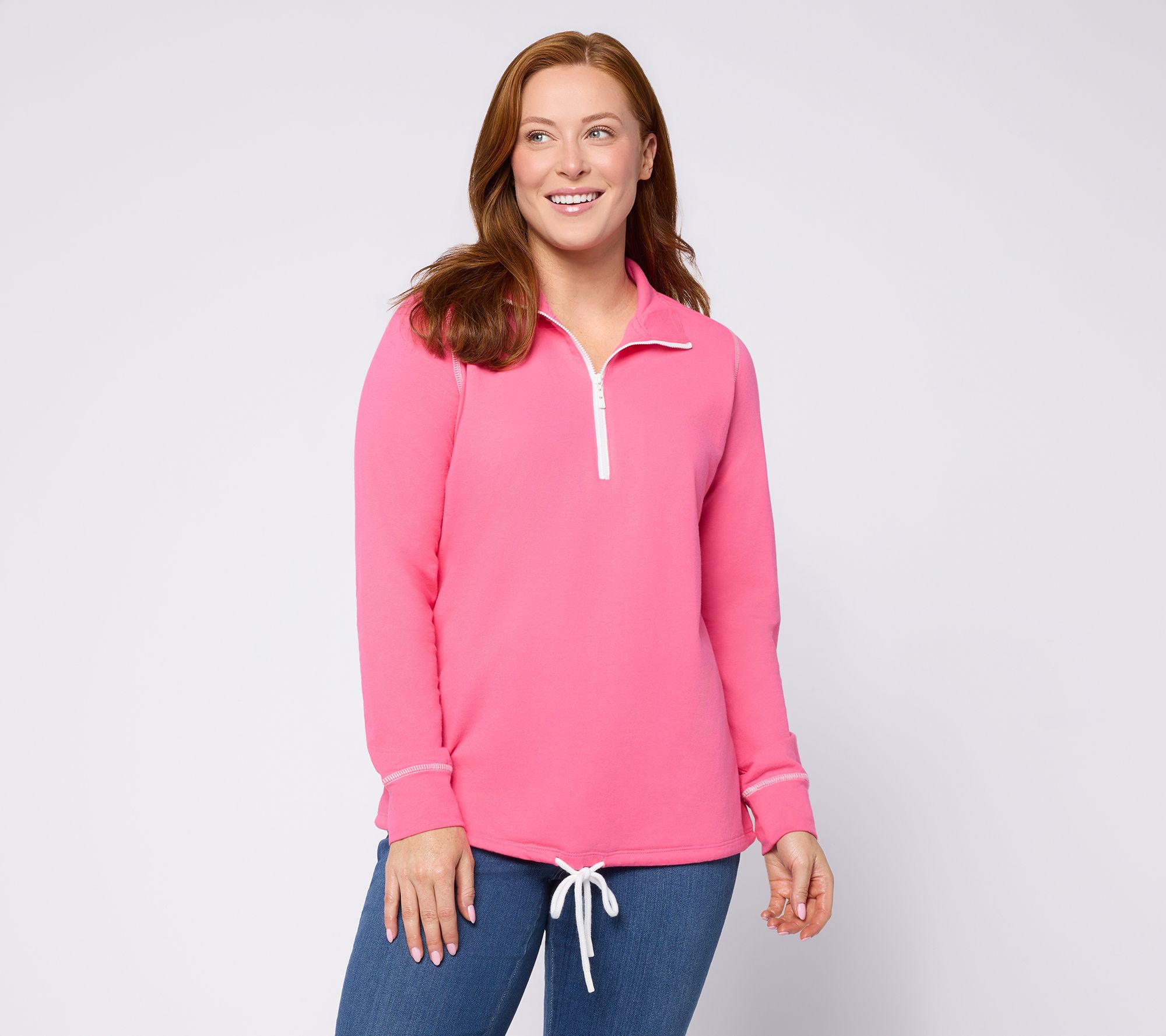 Belle Body by Kim Gravel French Terry Pop of White Half Zip Top