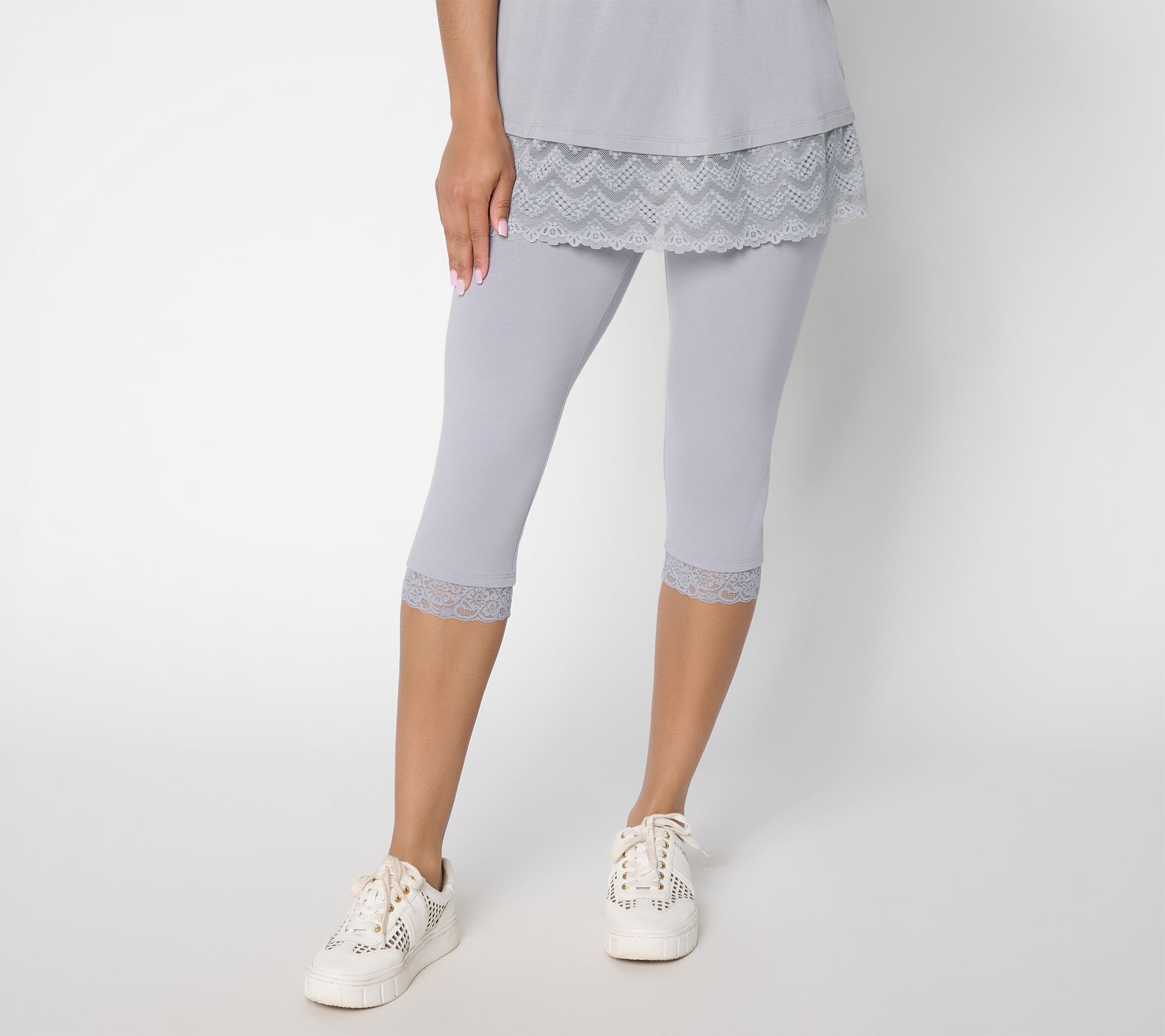 LOGO Layers by Lori Goldstein Petite Skimmer Legging with Lace Trim