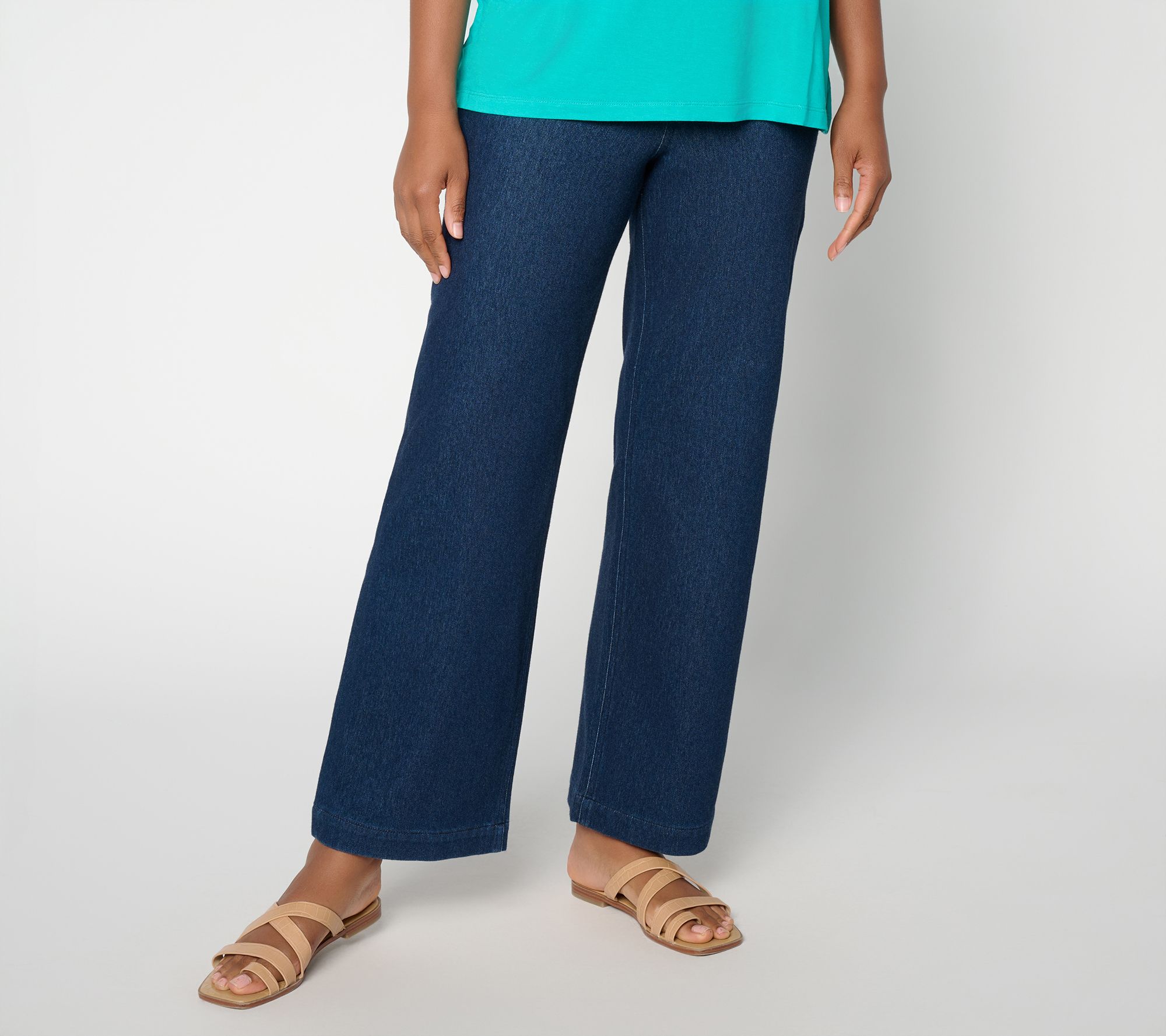 Susan Graver Regular Knit Denim Wide Leg Pull-On Jean
