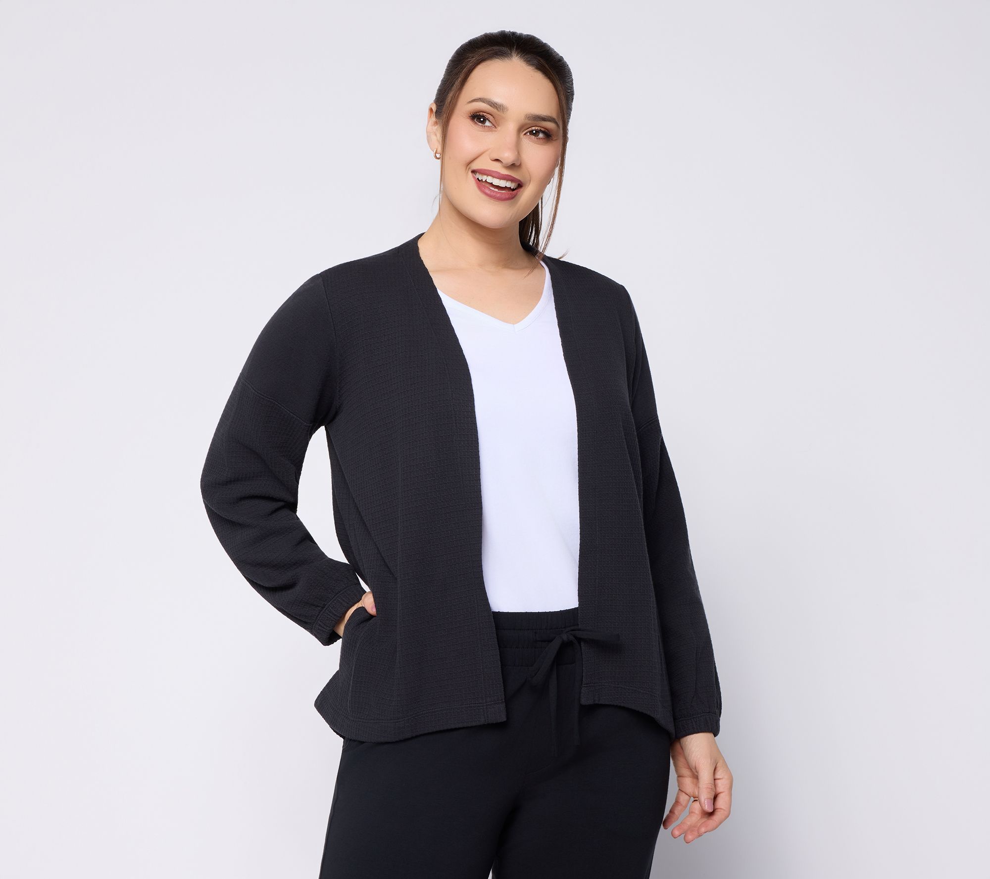AnyBody Washed Waffle Cardigan