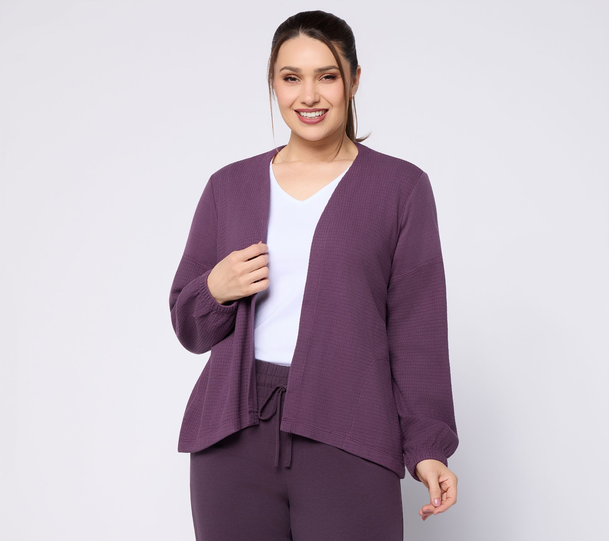 AnyBody Washed Waffle Cardigan