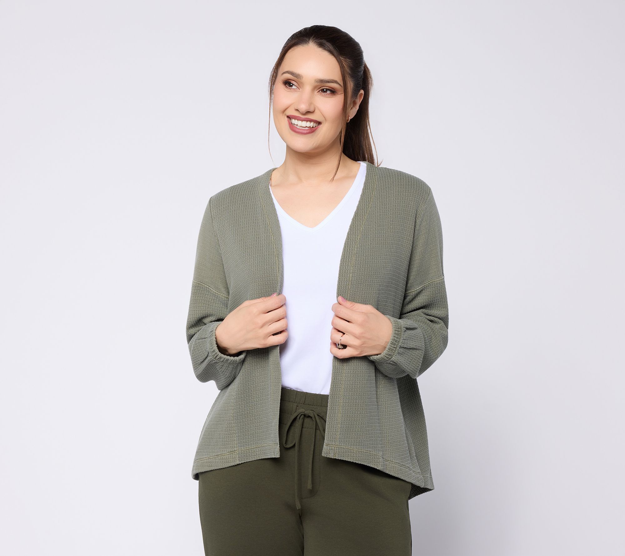 AnyBody Washed Waffle Cardigan